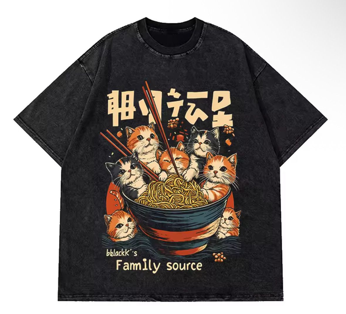 Japanese Brand Vintage Japanese Cat Ramen Print Washed Short Sleeve TShirt Size US XL / EU 56 / 4 - 1 Thumbnail