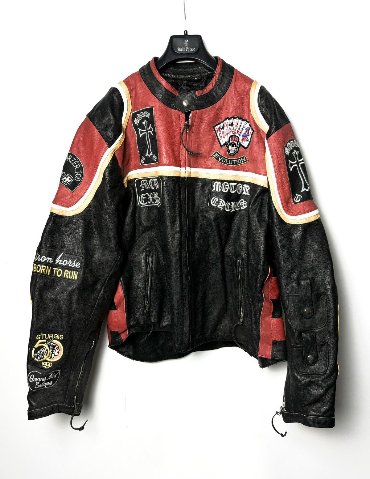 Image of Avant Garde x Racing Vintage Chrome Hearts Style Racing Leather Jacket in Black/Red (Size 2XL)