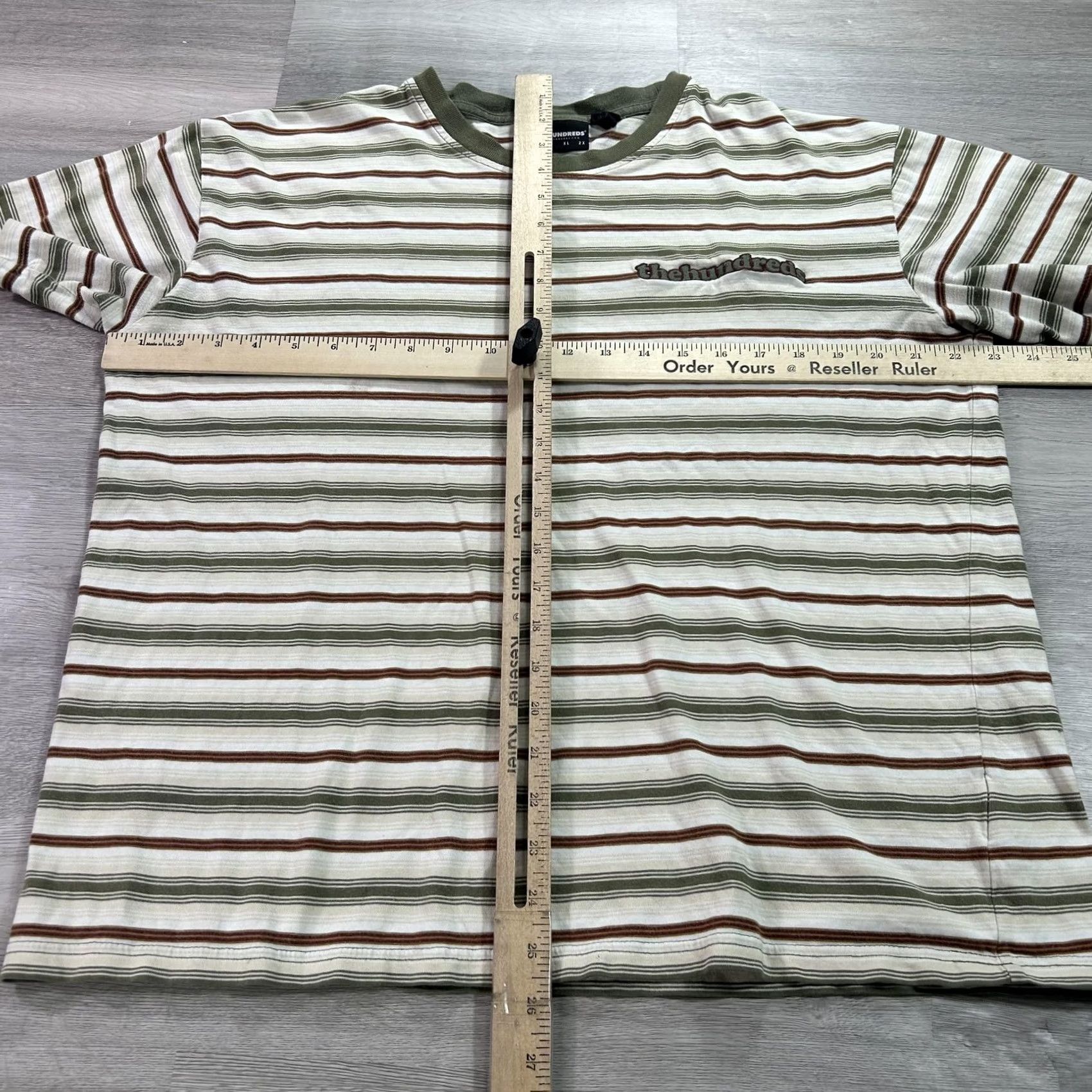 The Hundreds The Hundreds Shirt Mens Large White Green Brown Striped Logo Crewn Tee Size US L / EU 52-54 / 3 - 5 Thumbnail