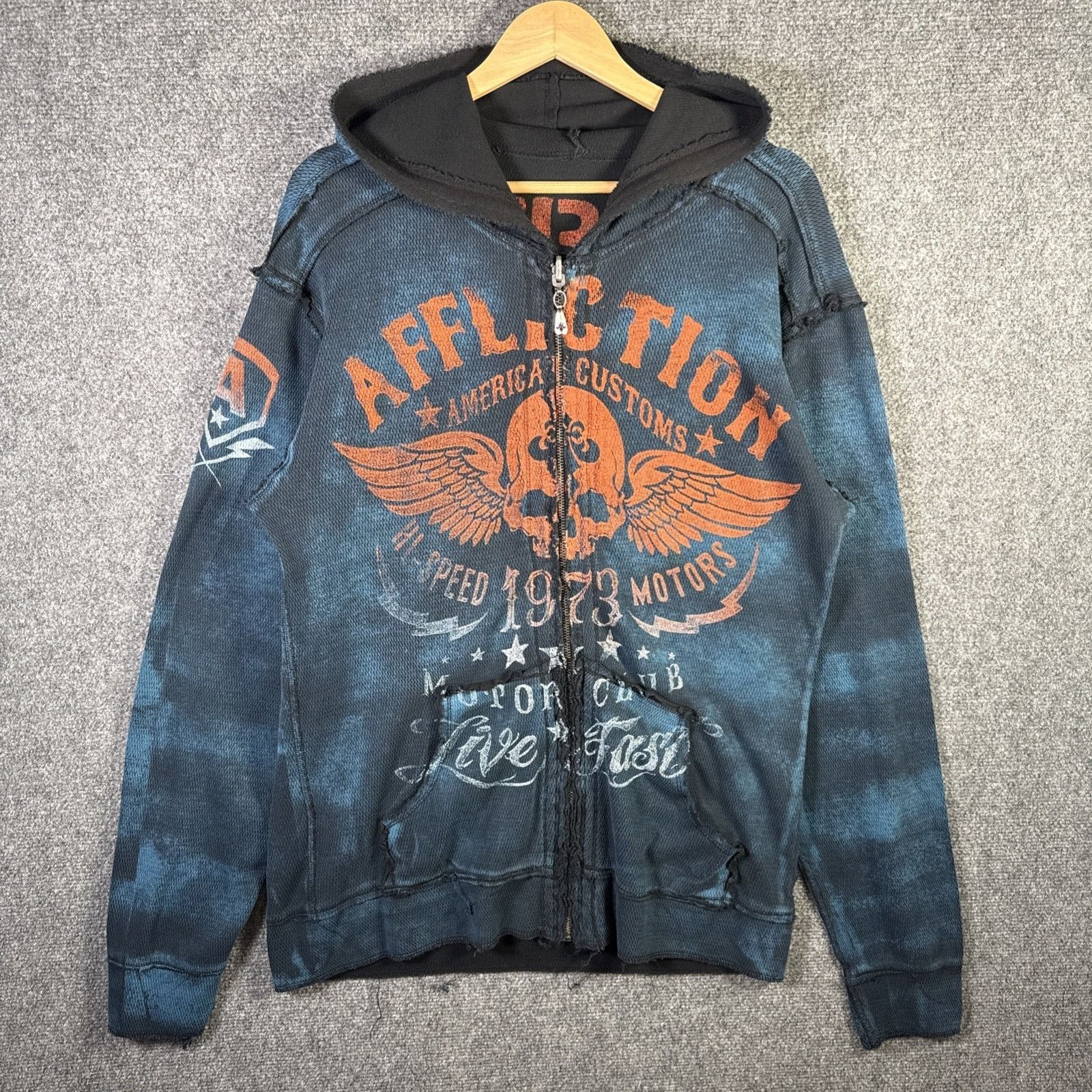 Affliction Vintage Affliction Hoodie Mens Large Black Y2K Zip Up Thin Size US L / EU 52-54 / 3 - 2 Thumbnail