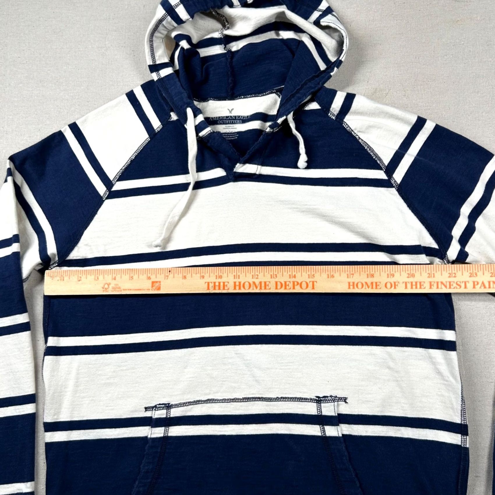 American Eagle Outfitters American Eagle Outfitters Hoodie Mens L Striped Navy Blue Pockets Pullover Drawstring Clothing Size US L / EU 52-54 / 3 - 6 Thumbnail