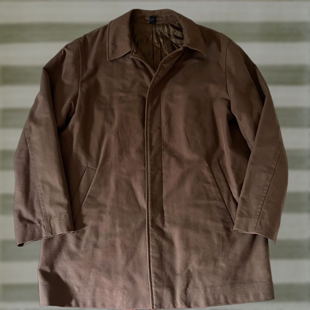 VINTAGE CREW Men's Overcoat Jacket Long Cotton Khaki Large Size