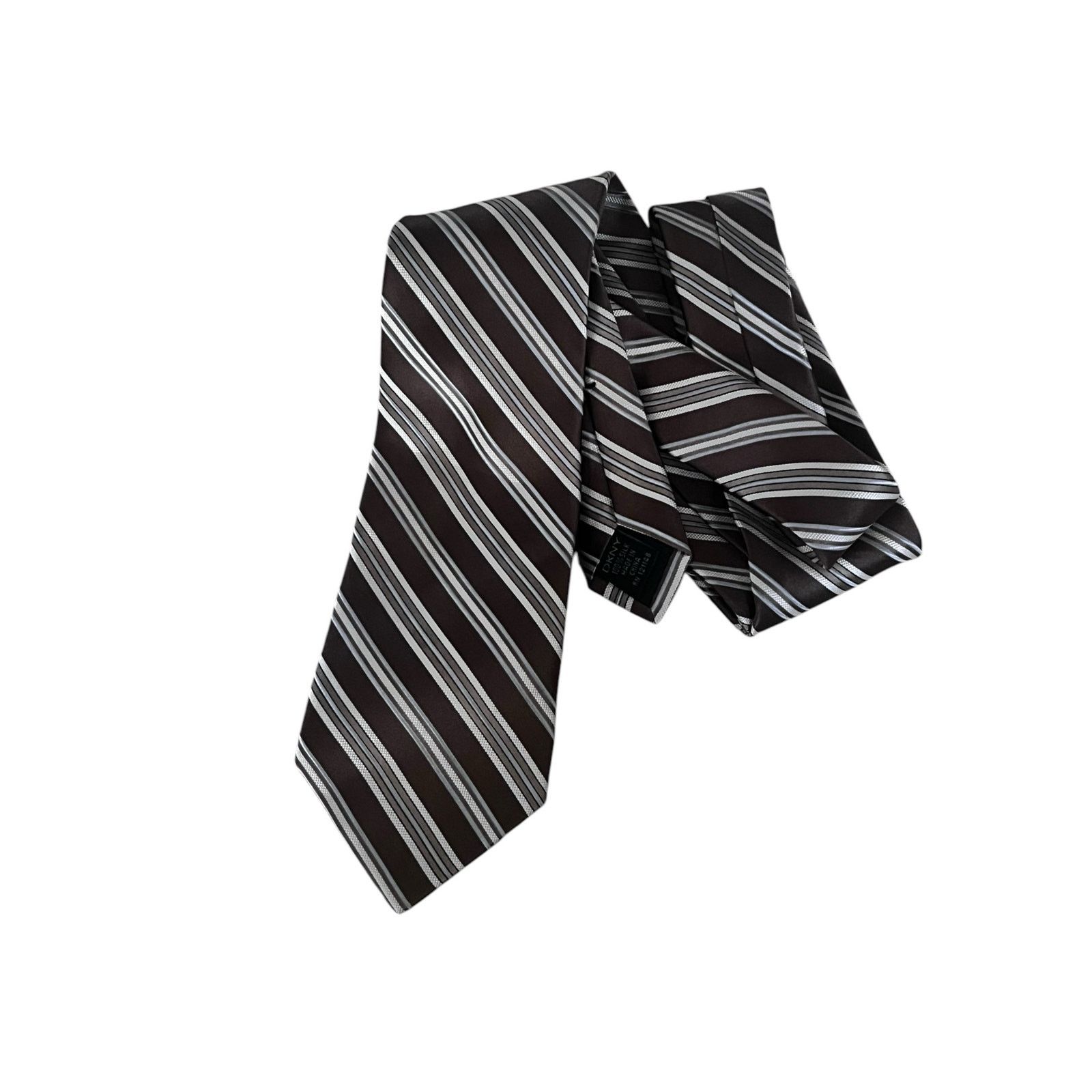 DKNY DKNY bronze, gold blue stripe tie 100% silk 3.5inch Designer Size ONE SIZE - 1 Thumbnail