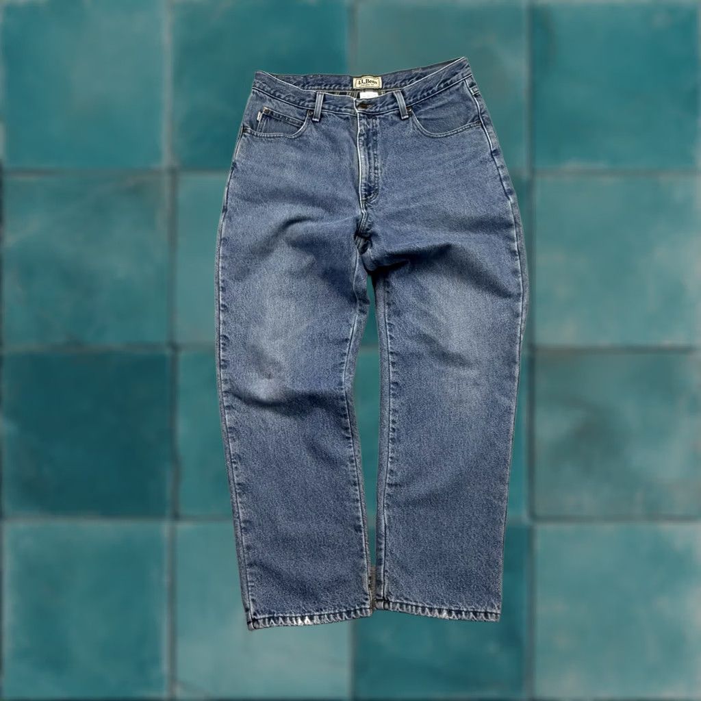 Vintage VINTAGE L.L. Bean Jeans Mens 33x30 Blue Classic Fit Denim Cotton Workwear Plaid Lined Insulated Size US 33 - 1 Thumbnail
