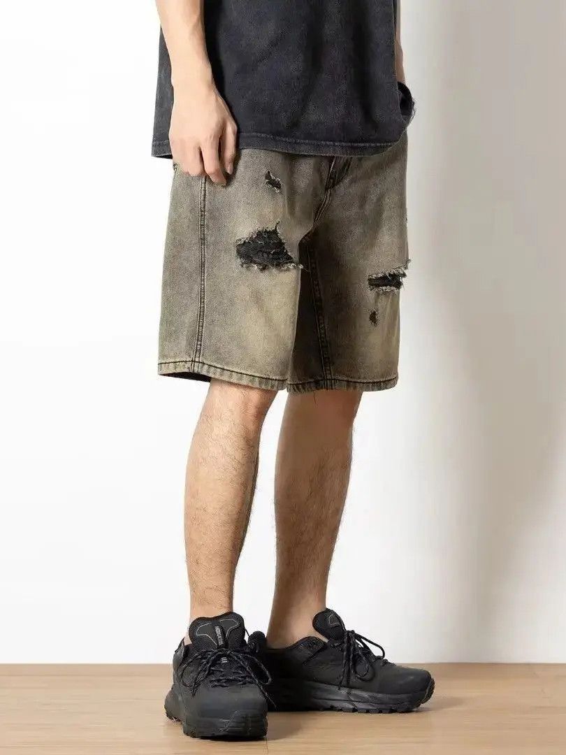 Japanese Brand Retro mud dyed ripped denim shorts Size US 32 / EU 48 - 6 Thumbnail