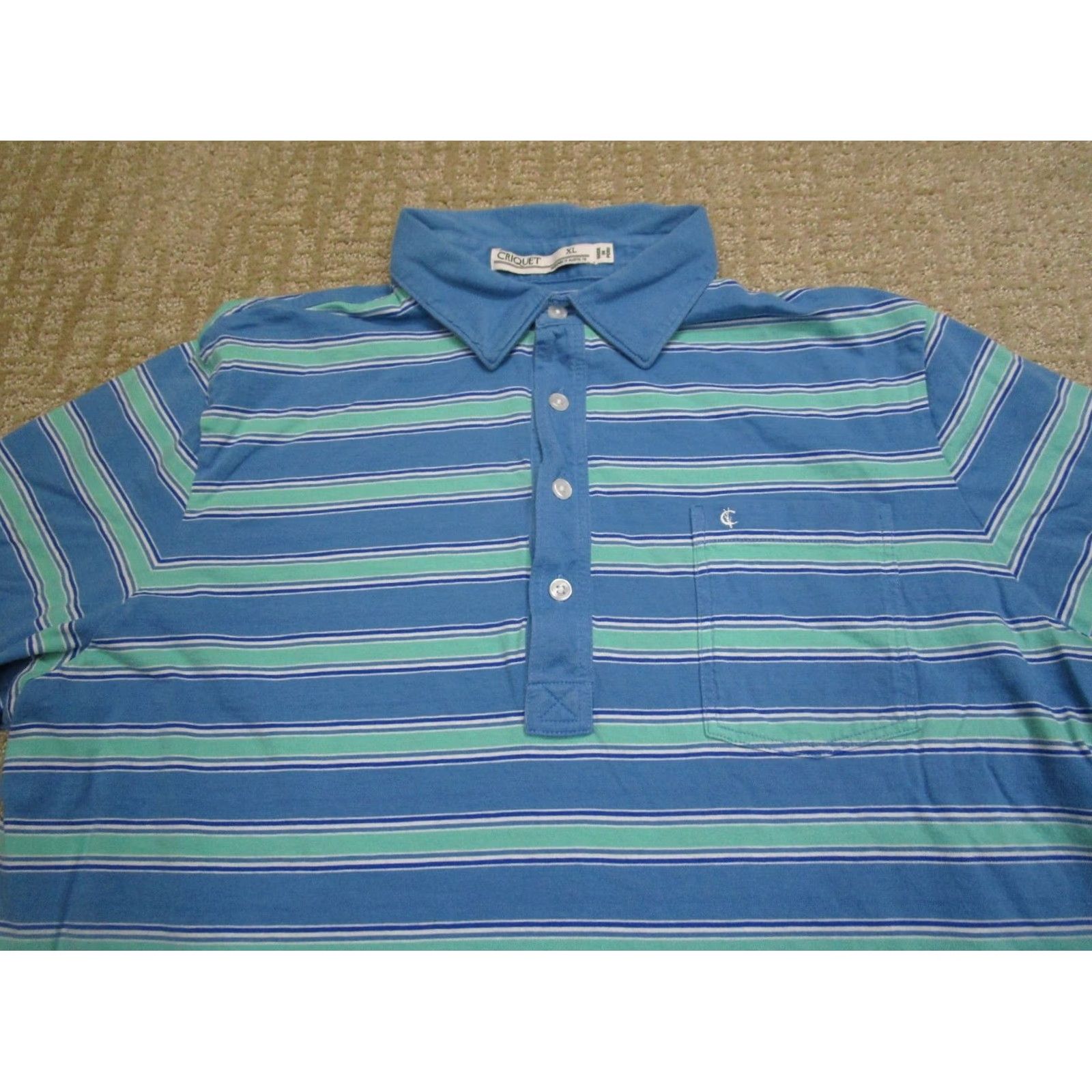 Vintage Criquet Polo Shirt Men XL Blue Striped Short Sleeve Cotton Polo Size US XL / EU 56 / 4 - 2 Thumbnail