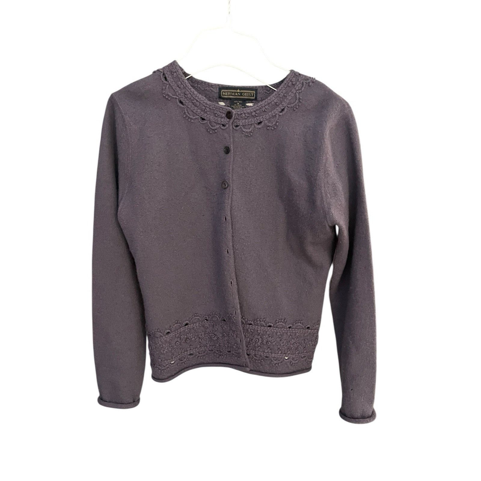 Other Vtg Herman Geist women's M purple 100% wool cardigan sweater Size M / US 6-8 / IT 42-44 - 1 Thumbnail