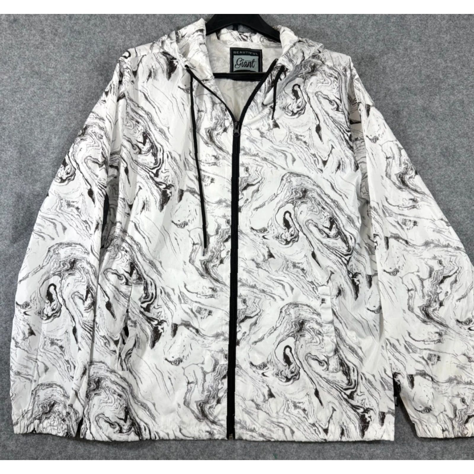 Vintage Beautiful Giant Windbreaker Jacket Mens L White Marble Print Hooded Zip Up NWOT Size US L / EU 52-54 / 3 - 2 Thumbnail