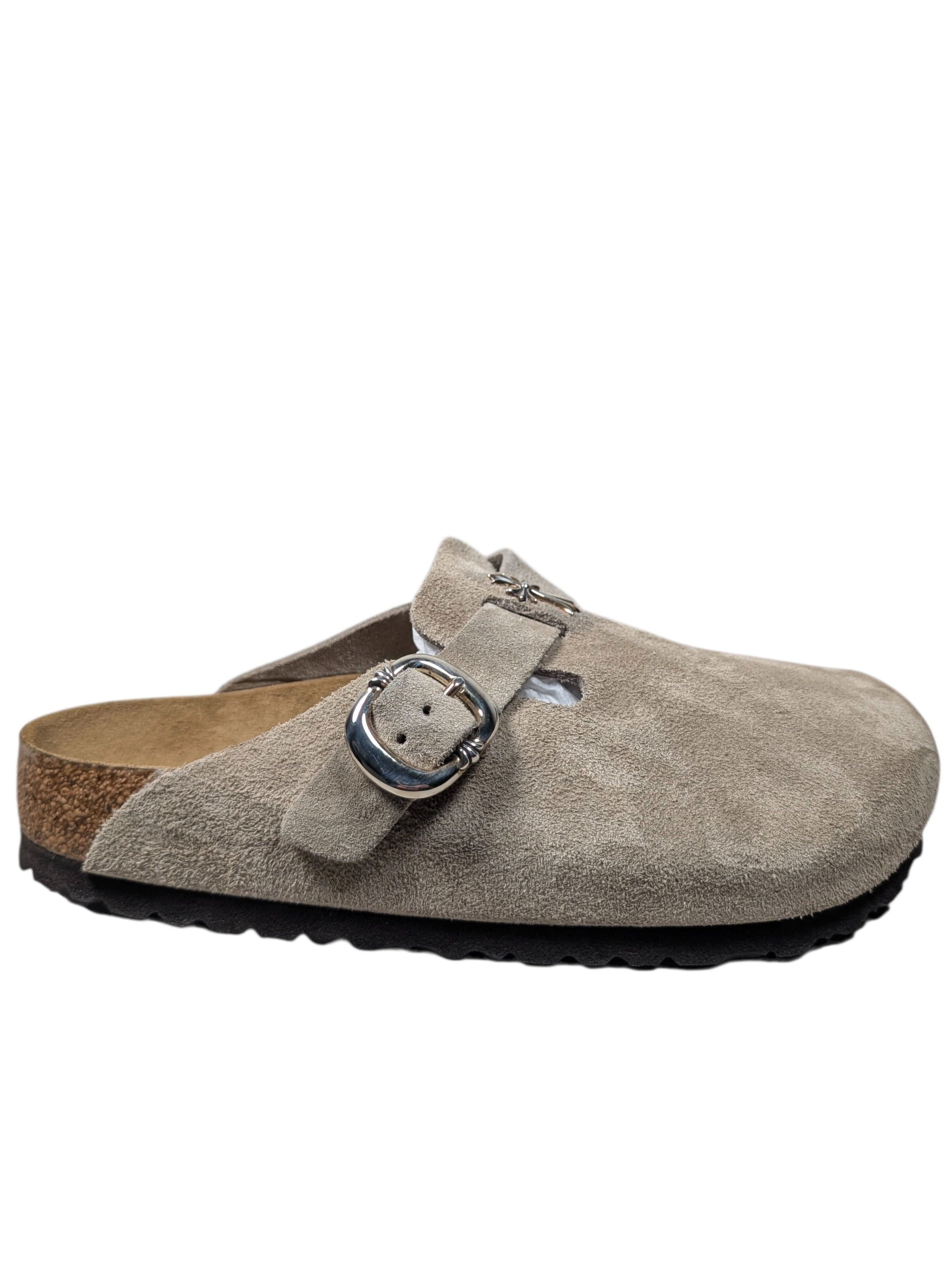 Chrome Hearts Cross Embellished Birkenstock Boston Suede Sandals Size US 7 / EU 40 - 2 Thumbnail