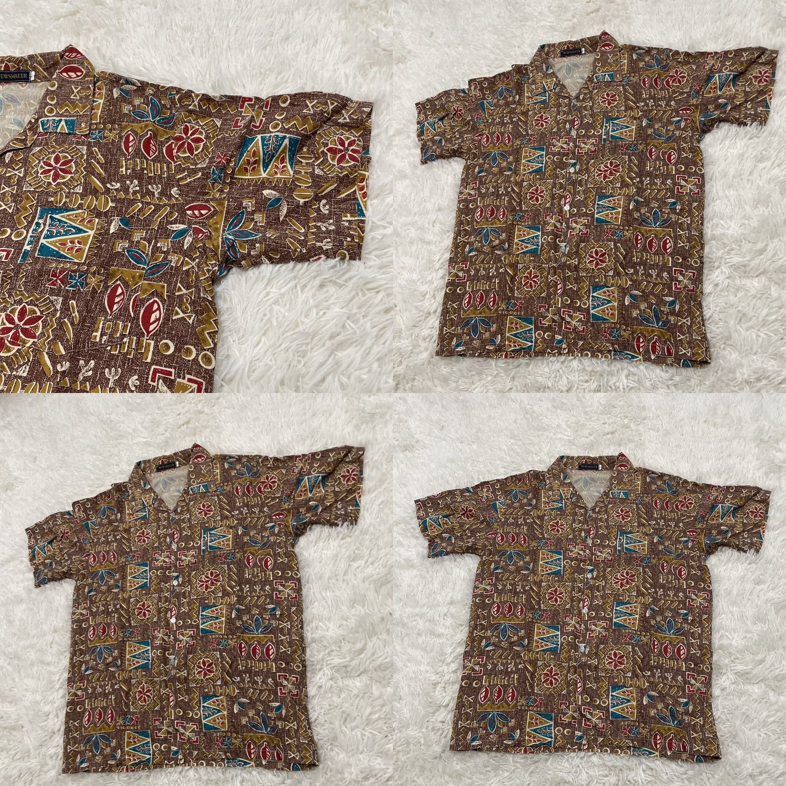 Vintage NEWSMAKER Shirt Mens L vtg 1990s Geometric Hawaiian Aztec Southwestern Brown Blue Cotton Button-Up Short Sleeve Size US L / EU 52-54 / 3 - 10 Thumbnail