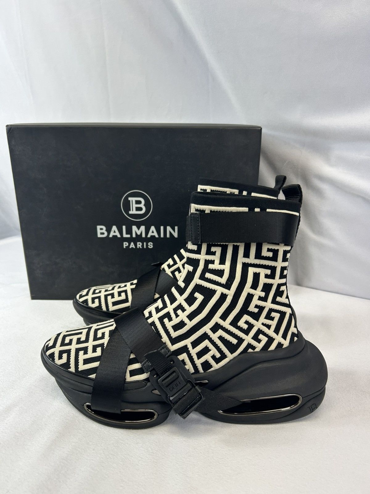 Balmain Balmain BBold Strap Monogram High Top Sneaker Size US 7 / EU 40 - 1 Thumbnail