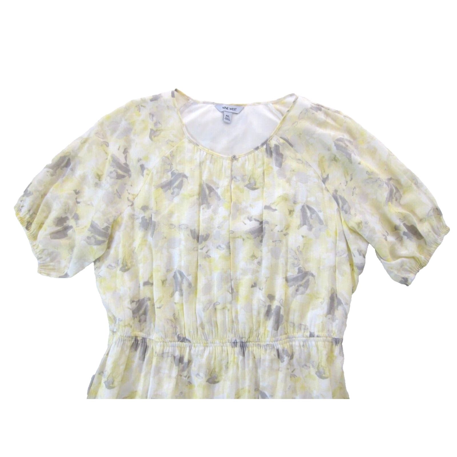 Nine West Nine West Yellow Floral Rayon Short Sleeve Maxi Dress Lined Large Women Size 36" / US 14 / IT 50 - 3 Thumbnail