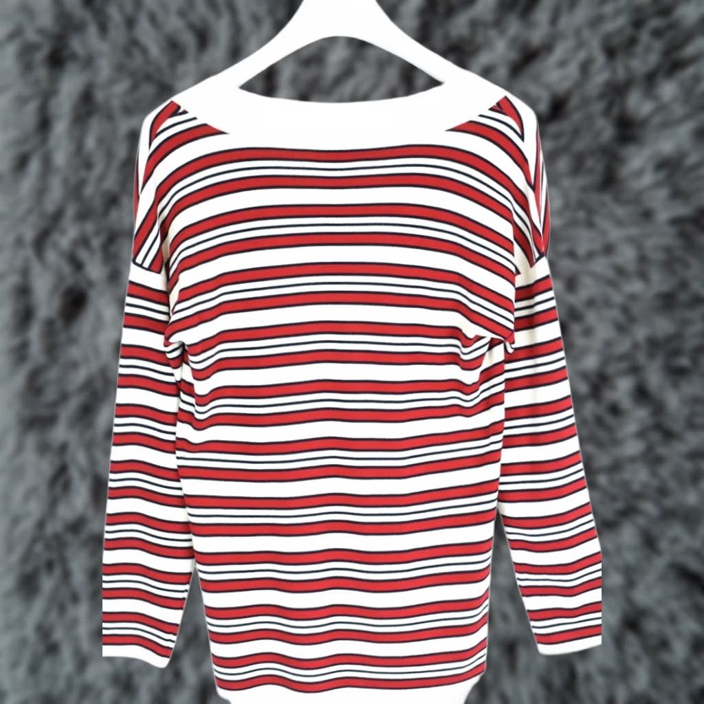 Brooks Brothers BROOKS BROTHERS Red Fleece Jumper Women's MEDIUM Pullover Stripe Deep V-Neck Size M / US 6-8 / IT 42-44 - 1 Thumbnail