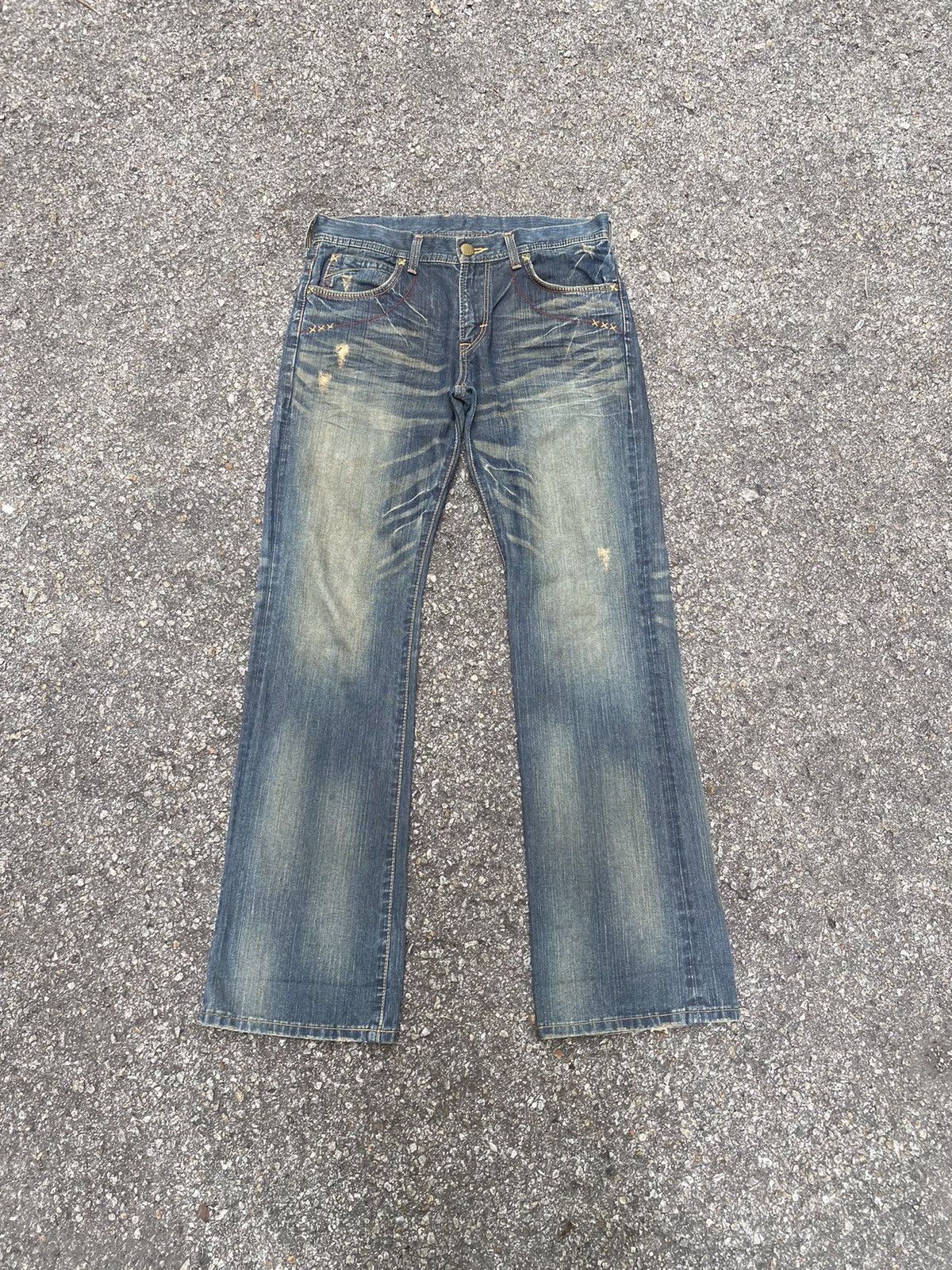 image of Flared Jeans Lee Rider Mud Wash Rusty Boot Cut Denim Punk in Denim Blue, Men's (Size 32)