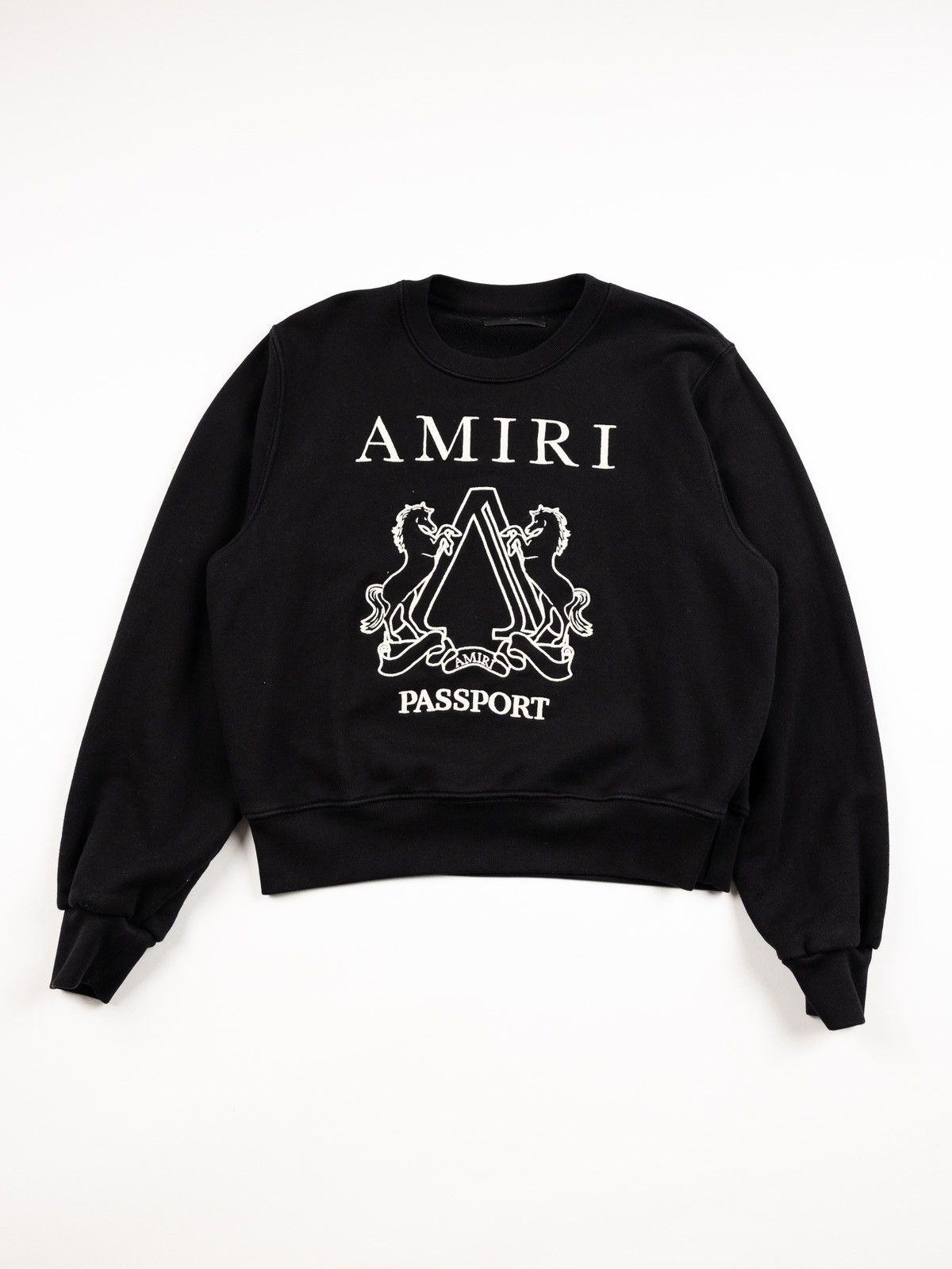 image of Amiri Passport Embroidered Logo Crewneck in Black, Men's (Size Small)