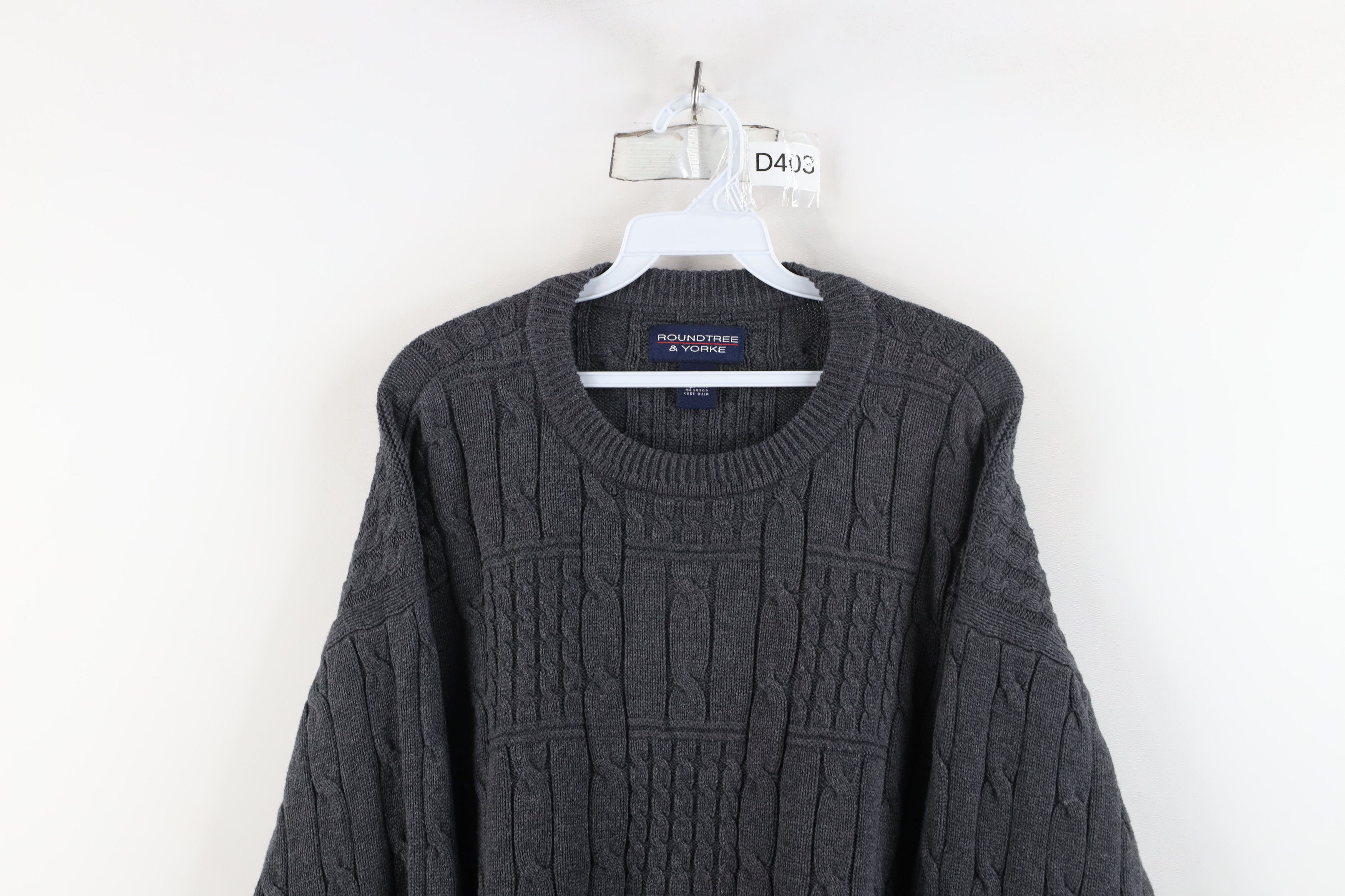 Vintage Vintage 90s Streetwear Checkered Cable Knit Sweater Gray Size US L / EU 52-54 / 3 - 2 Thumbnail