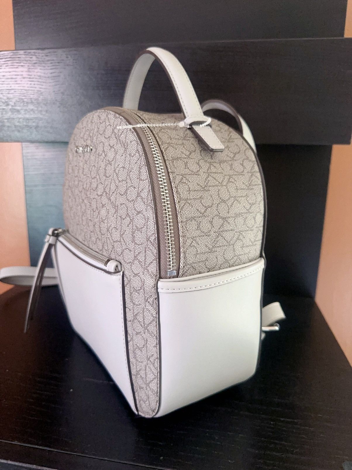 Calvin Klein Calvin Klein Front Side Pockets Zip Backpack CK Logo Ivory Grailed
