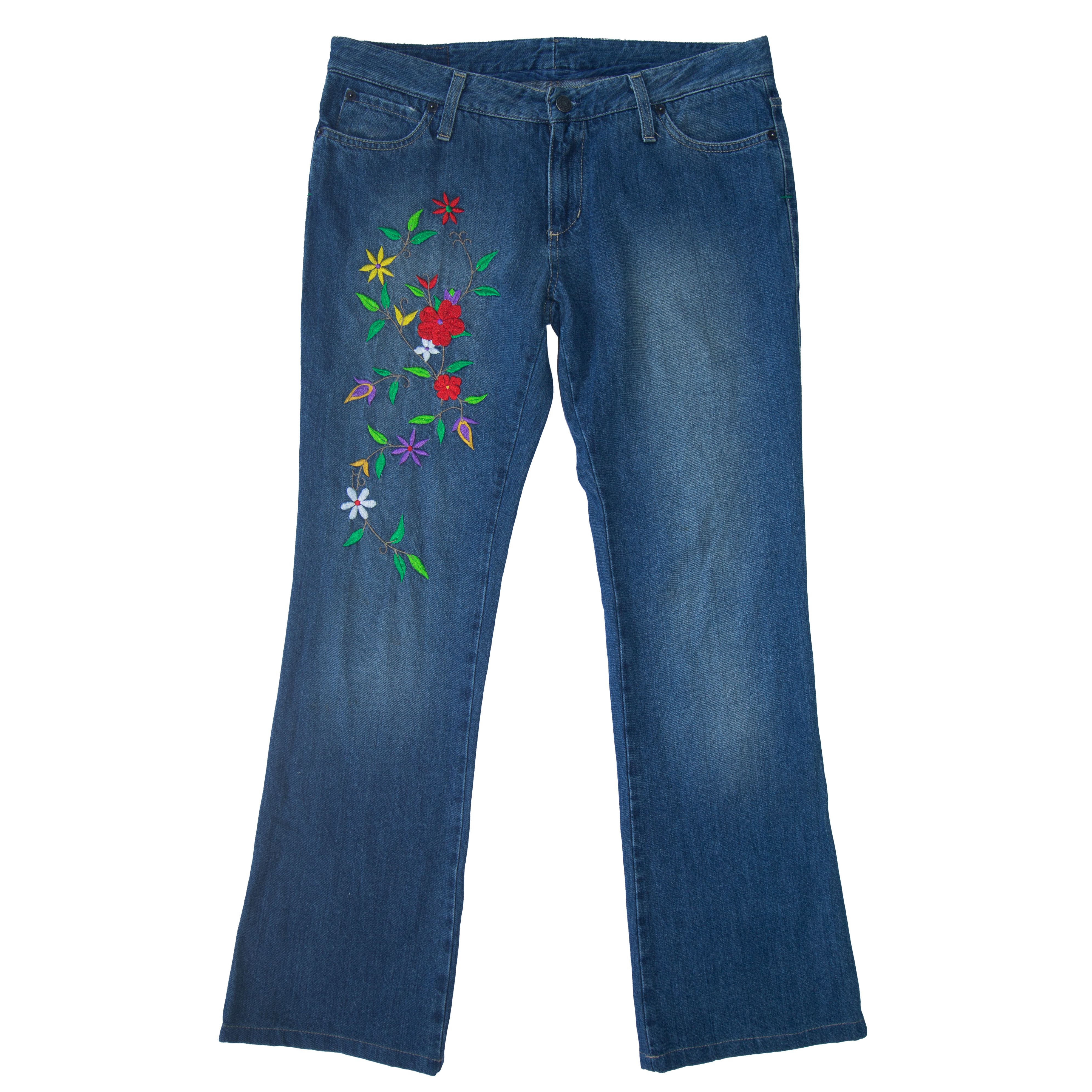 Benetton × United Colors Of Benetton Benetton Flower Embroidered Jeans Bootcut Size 34" / US 12 / IT 48 - 1 Thumbnail