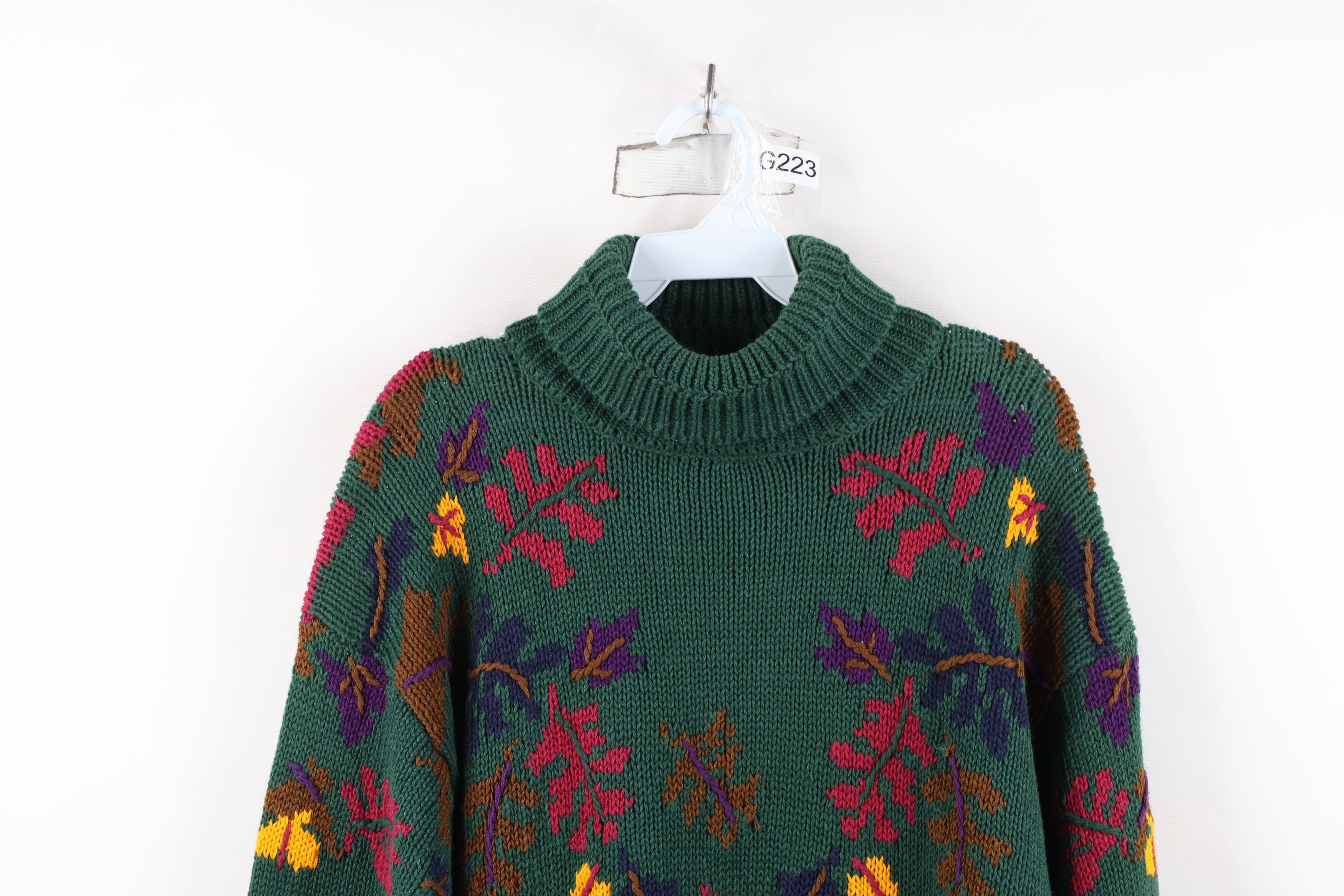 Vintage Vintage 90s Streetwear Nature Leaf Knit Turtleneck Sweater Size XL / US 12-14 / IT 48-50 - 2 Thumbnail