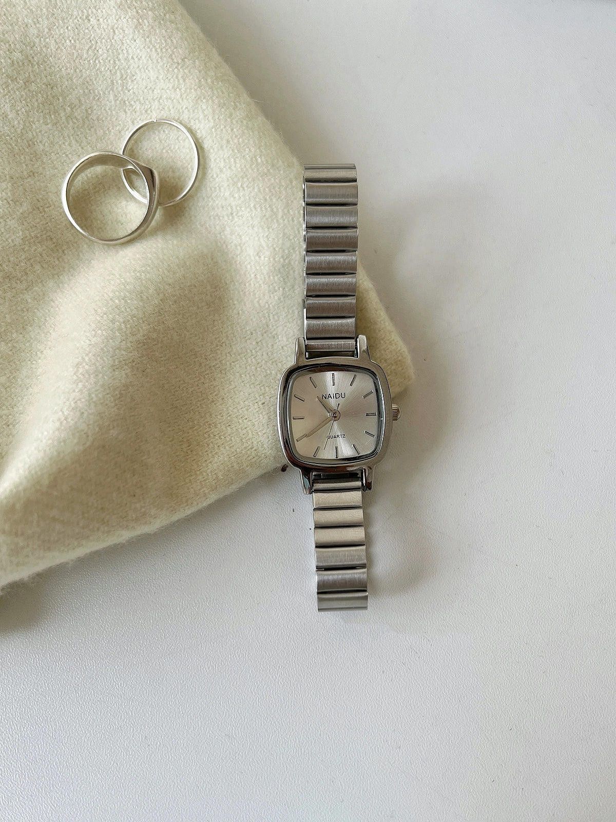 Jewelry Silver Square Face Stainless Steel Wrist Watch Size ONE SIZE - 1 Thumbnail