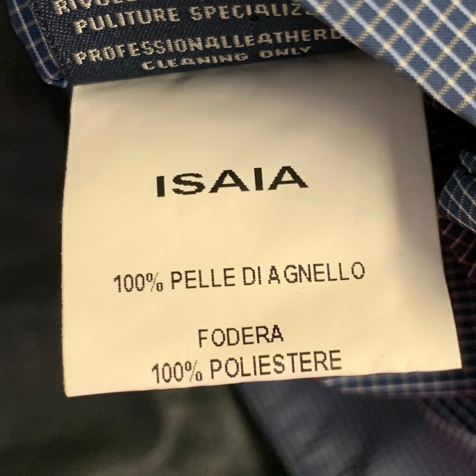 Isaia Black Blue White Reversible Zip Up Lambskin Leather Jacket Size US M / EU 48-50 / 2 - 10 Thumbnail