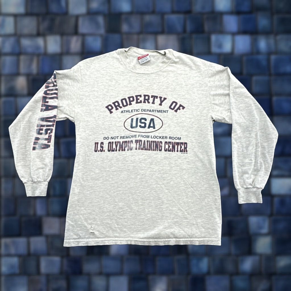 Champion VINTAGE Champion US Olympic Training Center Do Not Remove Chula Vista Long Sleeve Graphic Print Crew Neck Cotton Knit Gray M Men 90s Sports USA Shirt Size US M / EU 48-50 / 2 - 1 Thumbnail