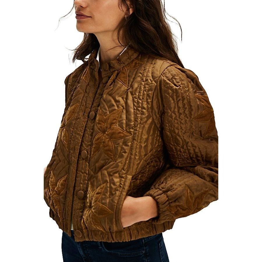 Free People NWT Quinn Quilted Jacket $198 X-LARGE Teal Combo Off-White Size L / US 10 / IT 46 - 2 Thumbnail