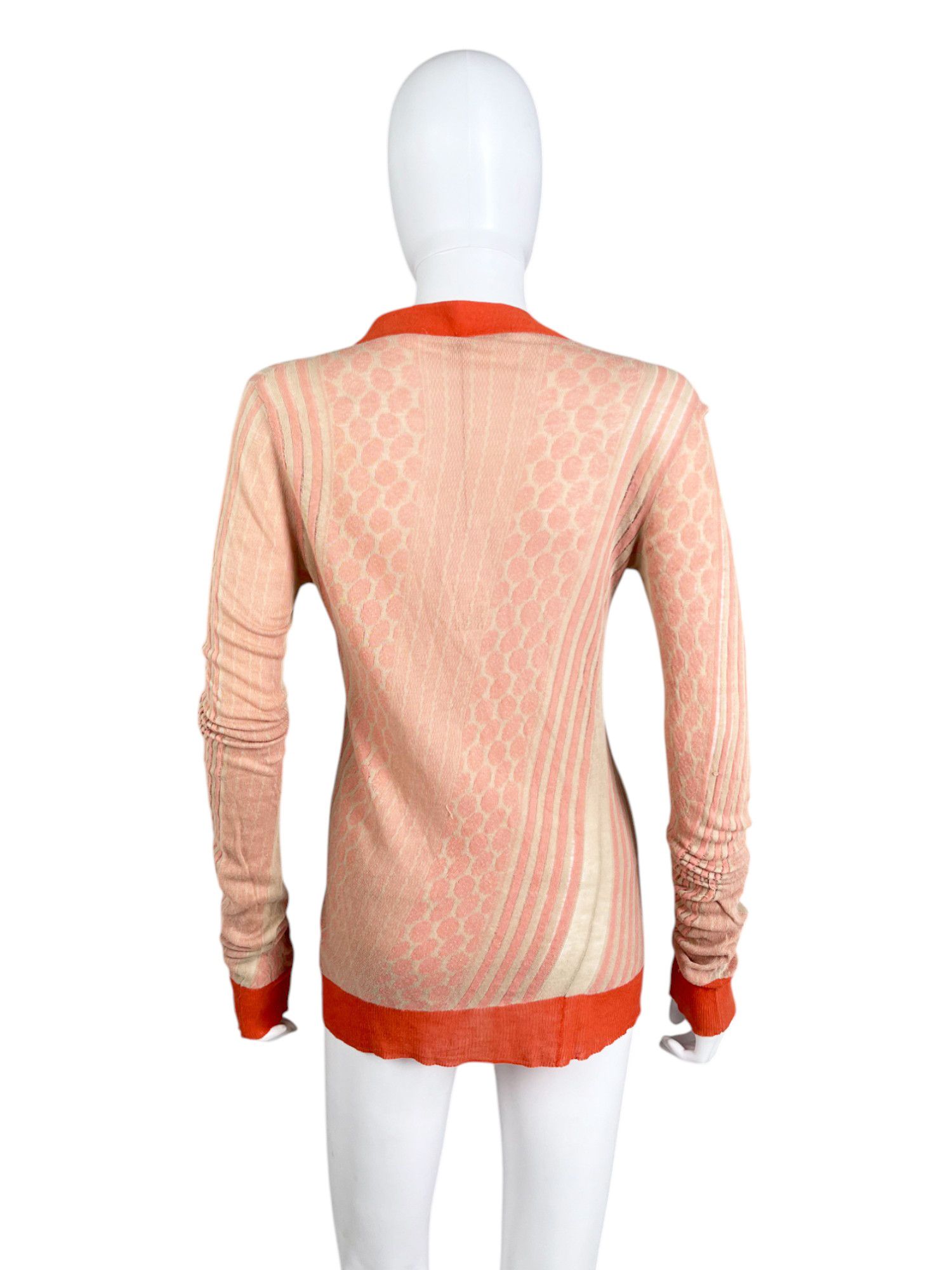 Ann Demeulemeester 2000's Asymmetric Striped Pois Orange Cardigan Size M / US 6-8 / IT 42-44 - 3 Thumbnail