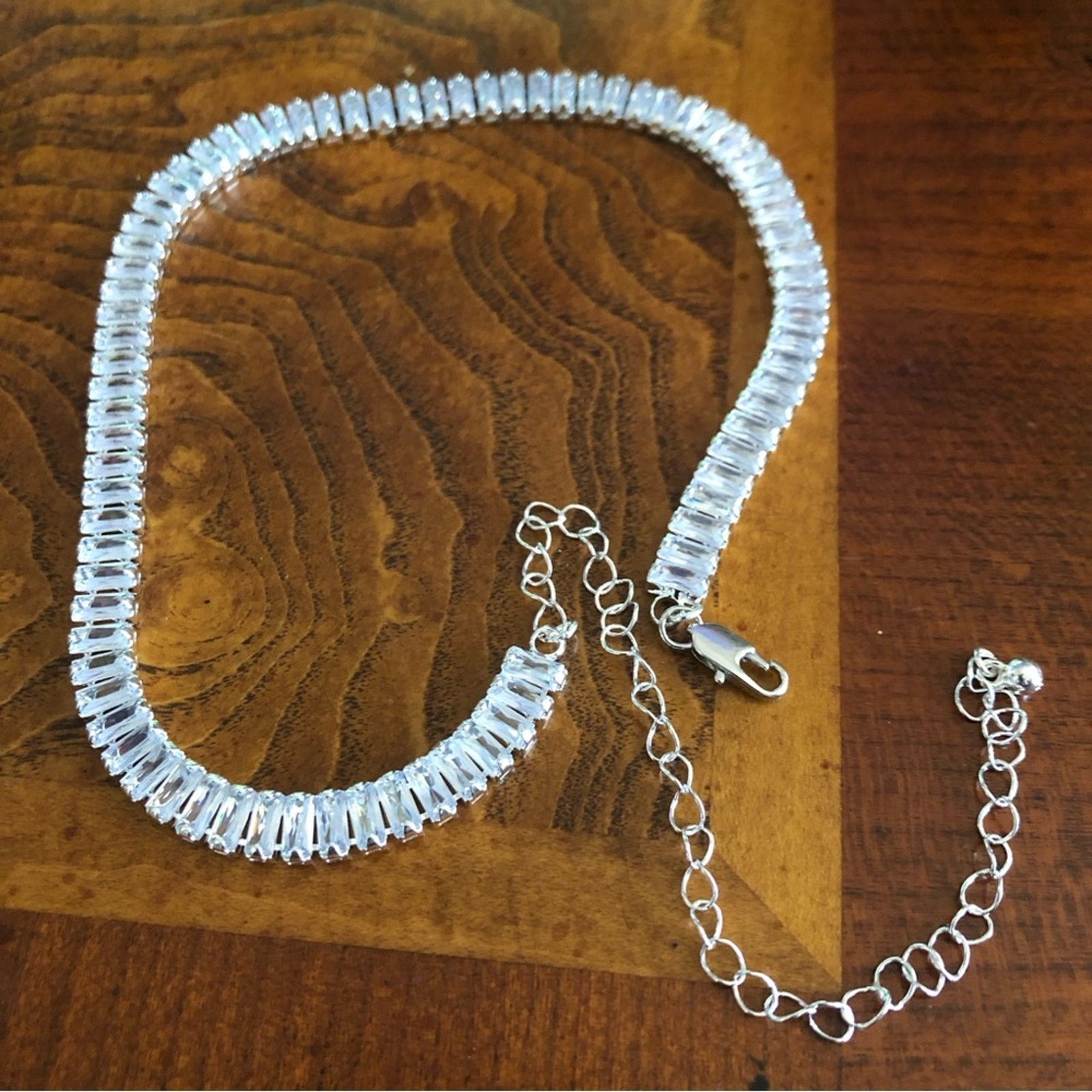 Jewelry Ladies clear baguette silver plated tennis necklace Size ONE SIZE - 4 Thumbnail
