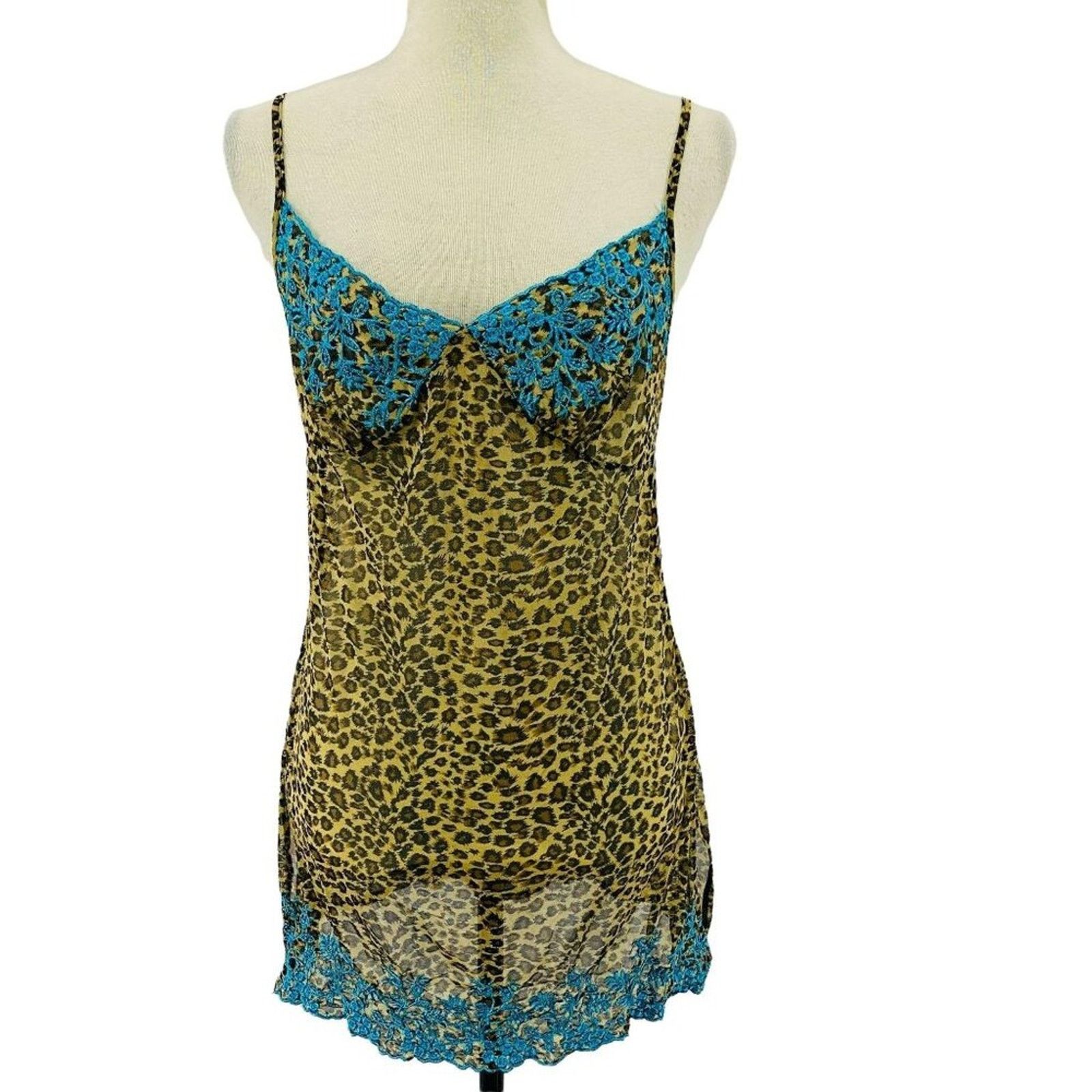 Victorias Secret Vintage Y2K Victoria's Secret Babydoll Sheer Leopard Teal in Brown, Women's