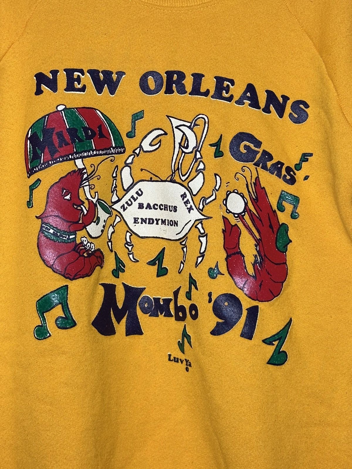 Fruit Of The Loom Vintage 1991 Yellow New Orleans Mardi Gras Sweatshirt Size US XL / EU 56 / 4 - 2 Thumbnail