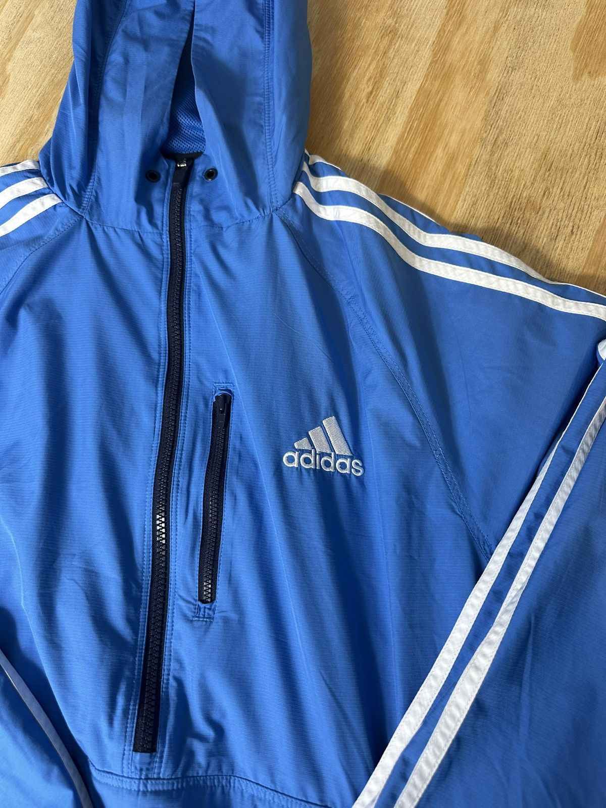 Adidas × Vintage Adidas Windbreaker Hoodie Blue 3-Stripes Pullover Jacket Size US M / EU 48-50 / 2 - 2 Thumbnail