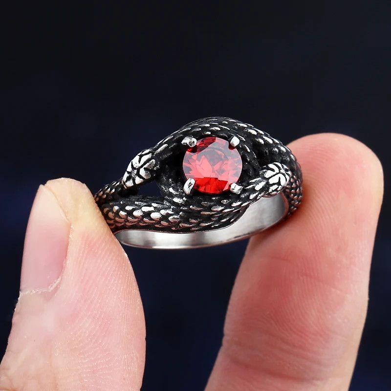 Japanese Brand × Jewelry × Vintage Snake Ring with Red Stone Ring Size ONE SIZE - 4 Thumbnail