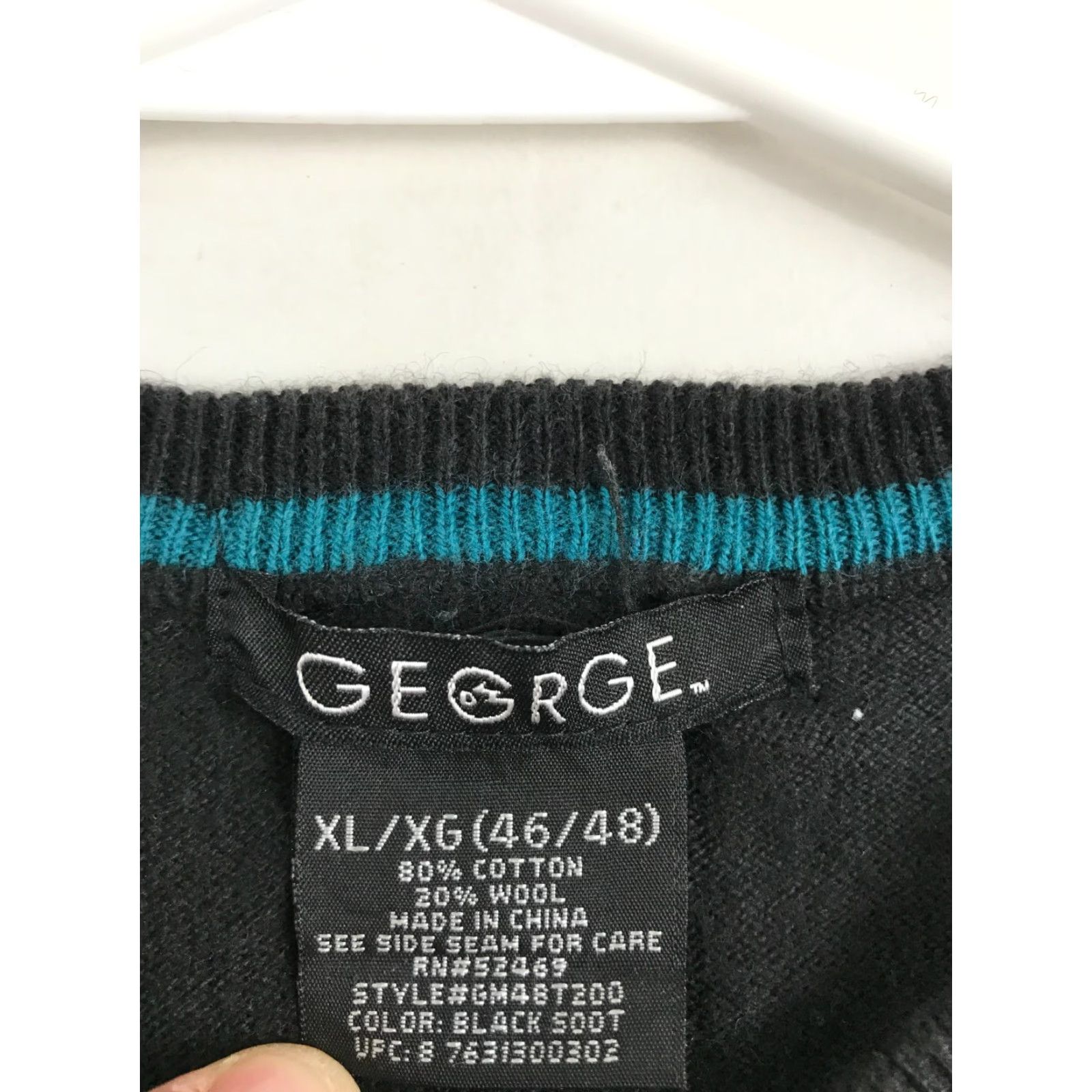 George George Sweater Mens Size XL Black Pullover V-Neck Wool Blend Long Sleeve Size US XL / EU 56 / 4 - 5 Thumbnail