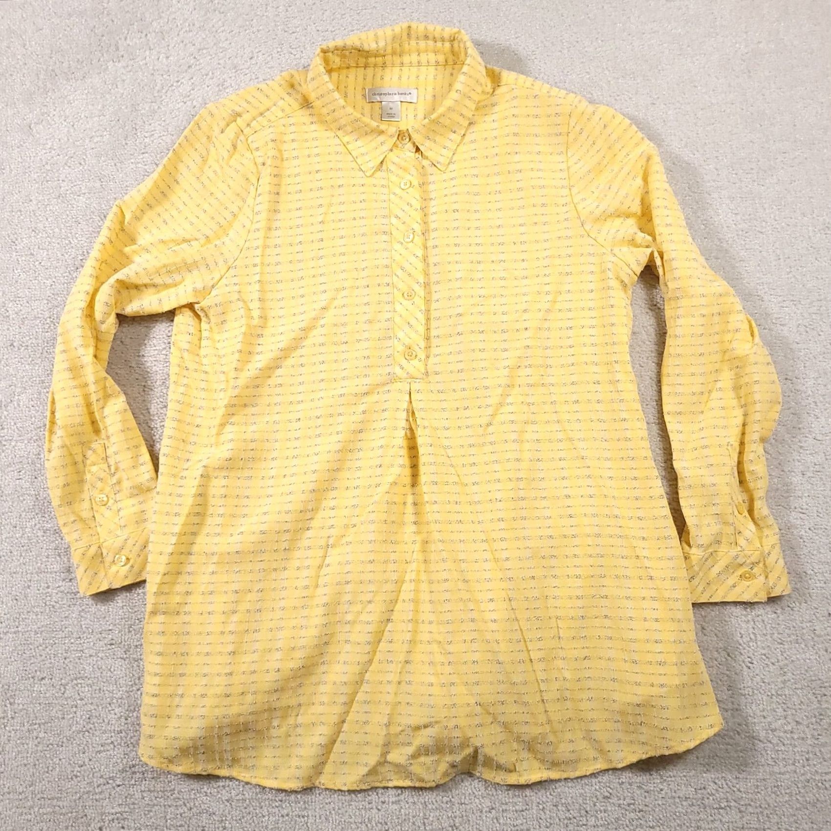 Vintage Christopher & Banks Henley Collared Shirt Women's Medium Yellow Blouse Pockets Shirt Size M / US 6-8 / IT 42-44 - 2 Thumbnail