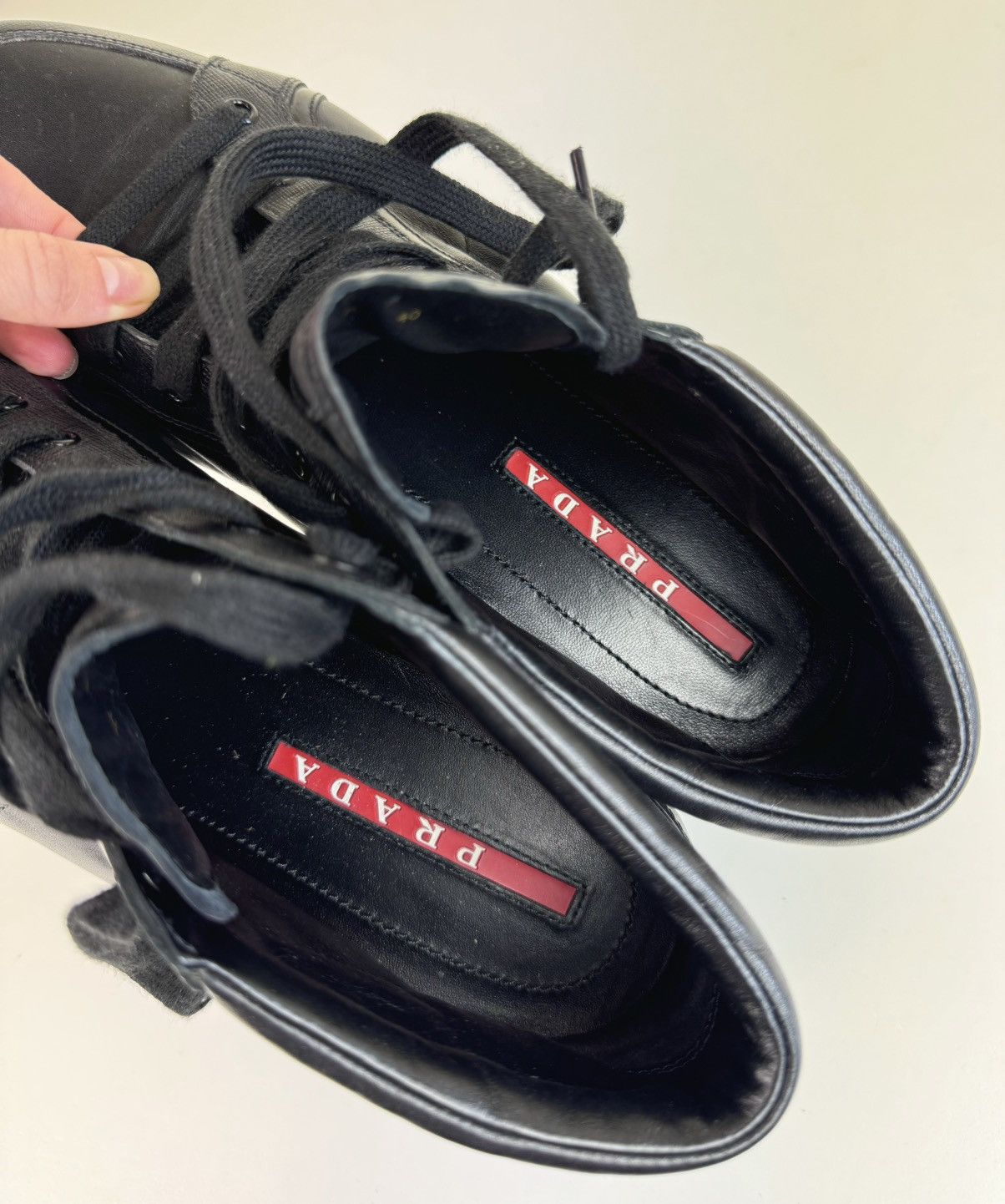 Prada Prada High Top Saffiano Leather Black Sneakers Trainers Boot Size US 10 / IT 40 - 14 Thumbnail