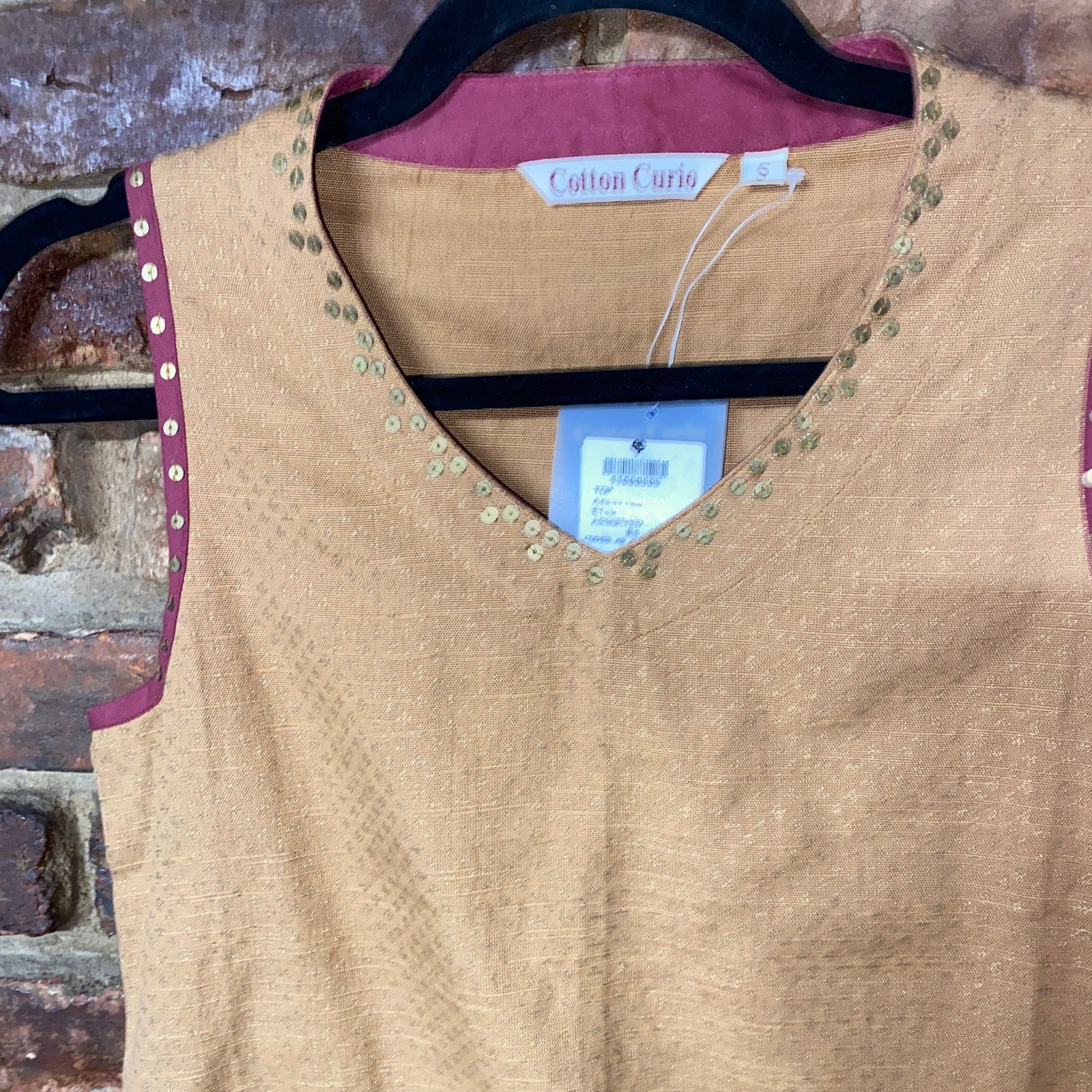Other NWT Vintage Cotton Curio Tan Embellished Top Small Size S / US 4 / IT 40 - 2 Thumbnail