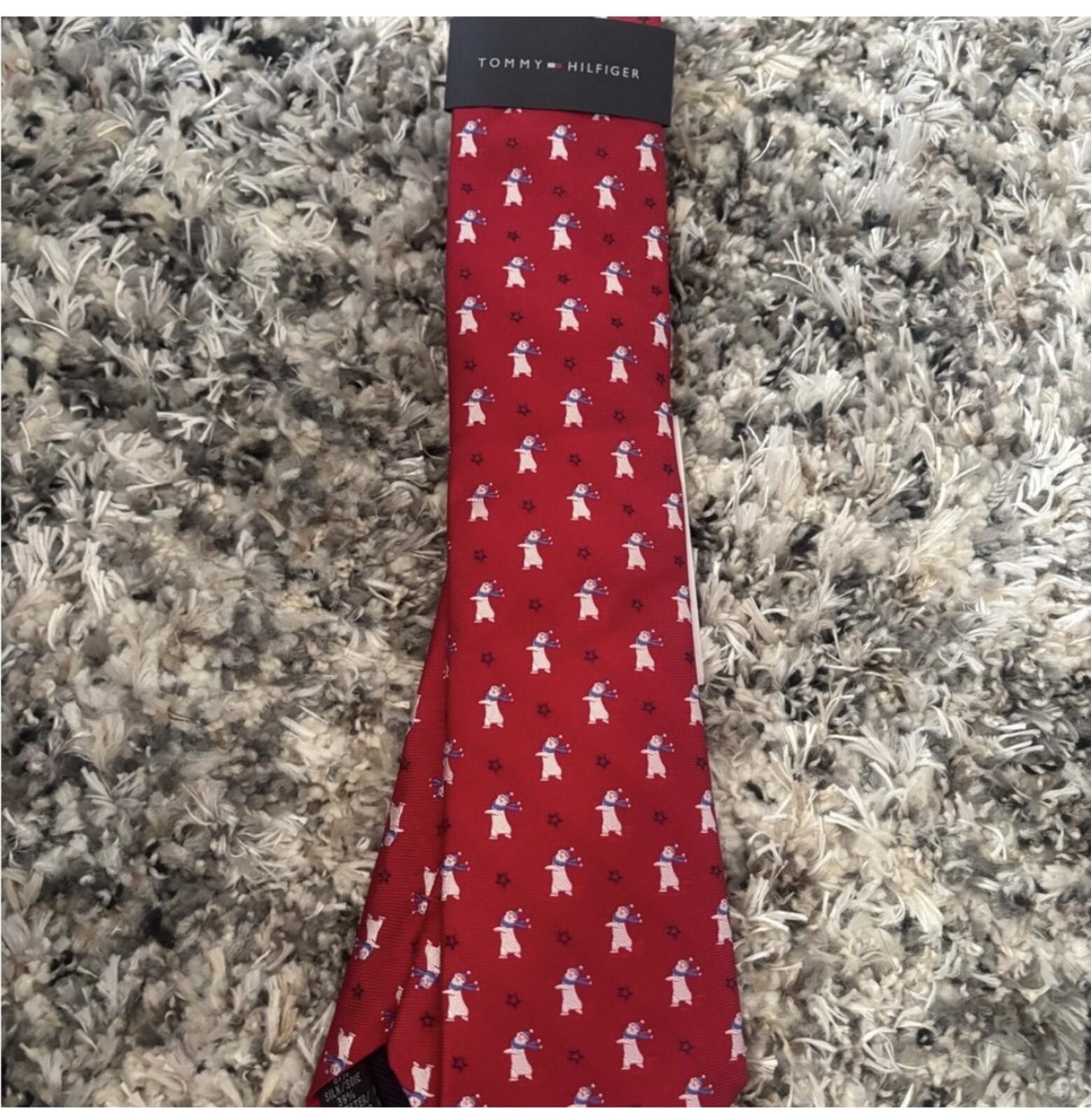 Tommy Hilfiger ( Tommy Hilfiger) Festive Red Tie with Snowman Design Size ONE SIZE - 3 Thumbnail