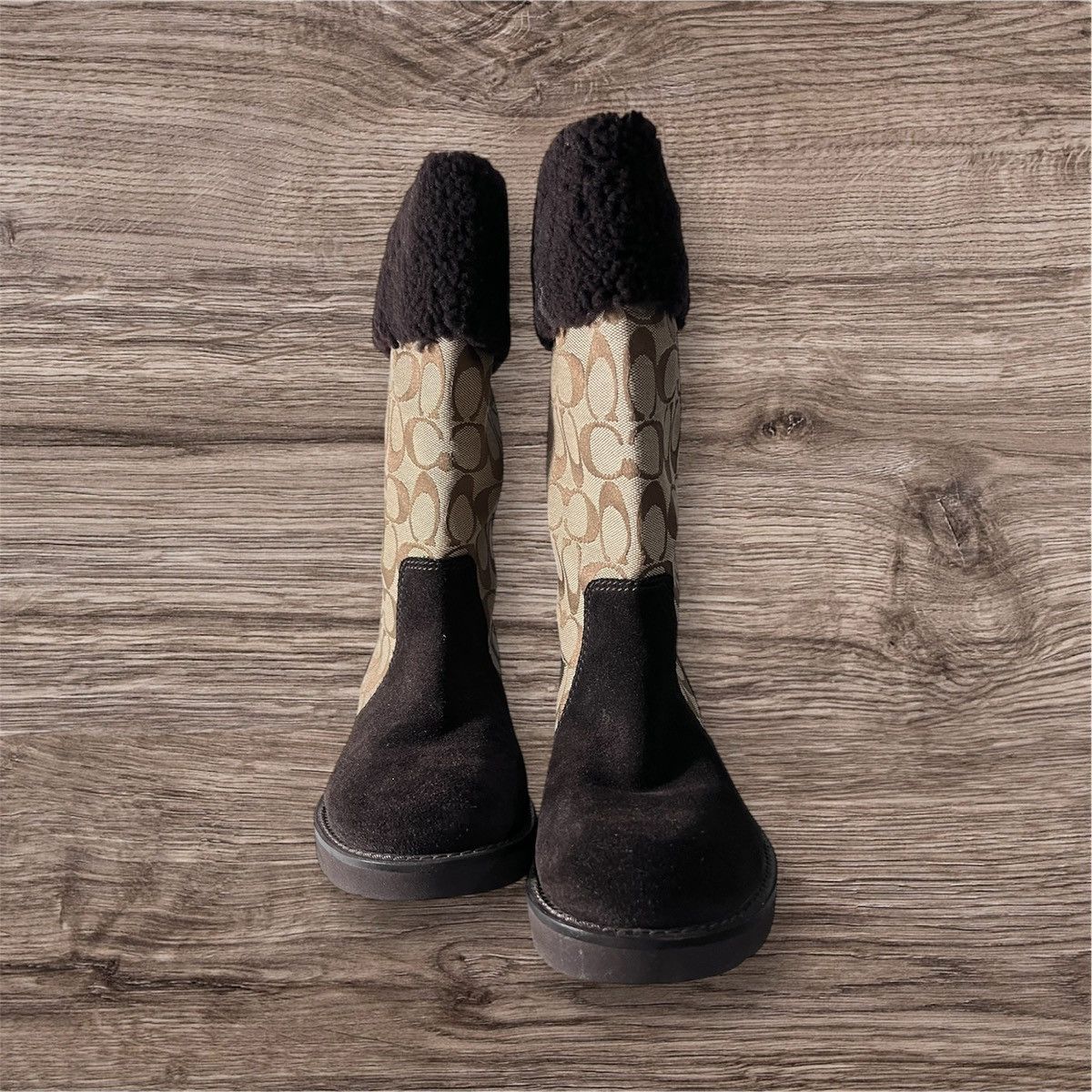 Coach Coach Kally Signature Boots in khaki and chestnut. Size US 8.5 / IT 38.5 - 3 Thumbnail