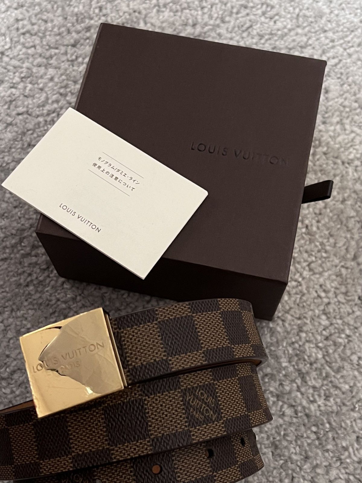 Louis Vuitton Louis Vuitton Damier Santur Carre Belt Brown Golden Size ONE SIZE - 3 Thumbnail