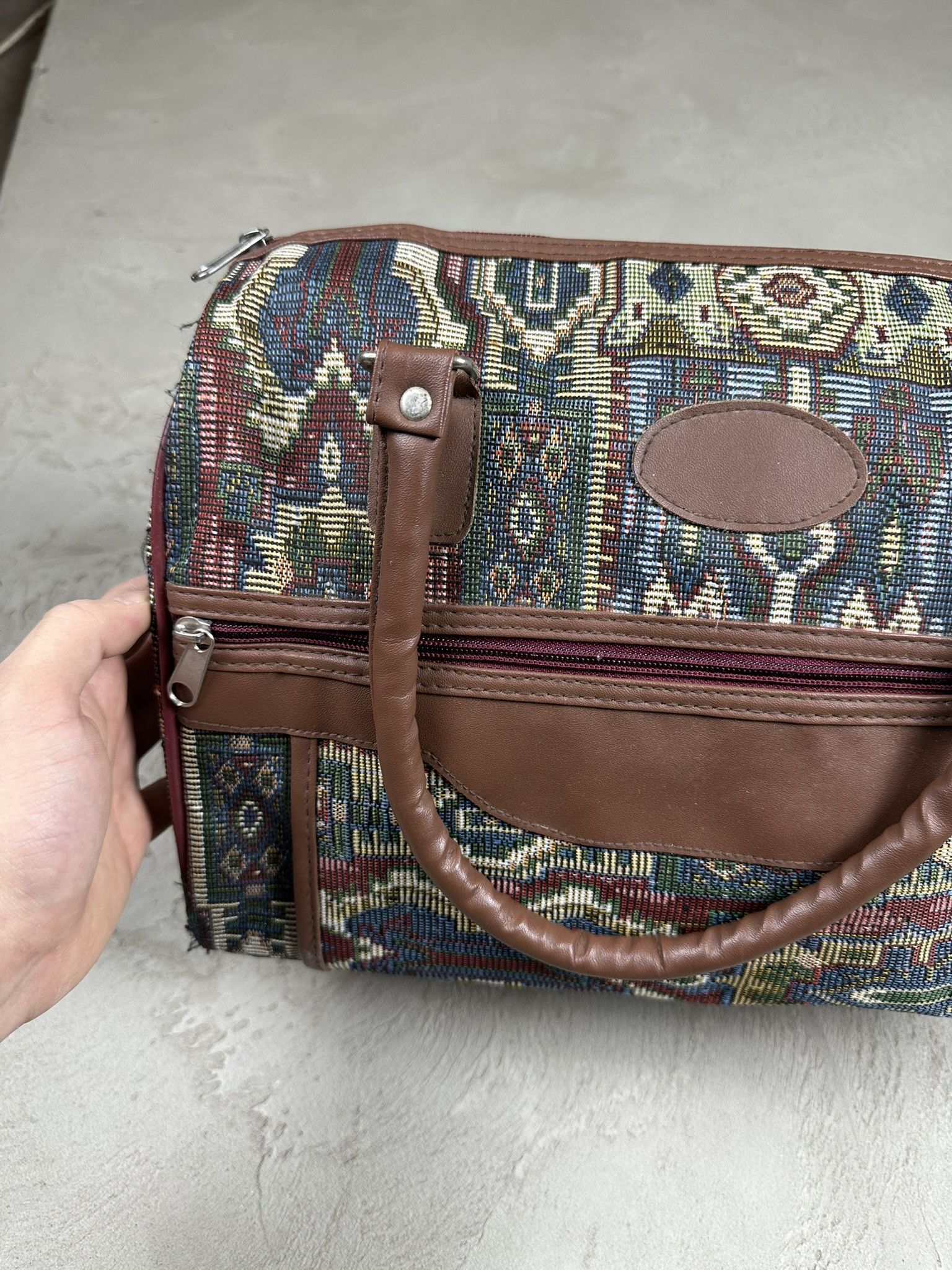 Vintage 80s Vintage Patterned Duffle Leather Bag Size ONE SIZE - 2 Thumbnail