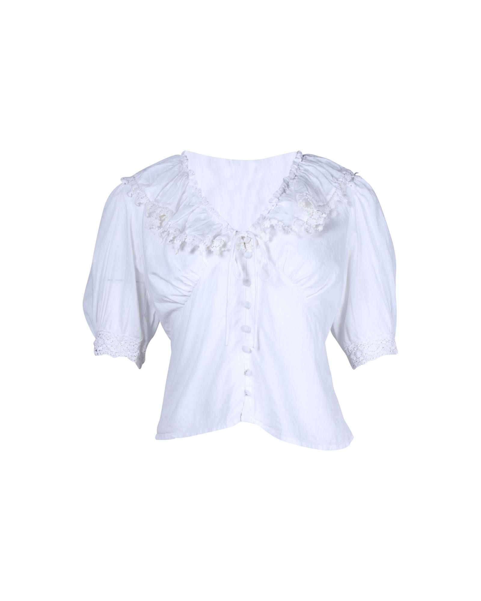 image of Rixo Lace-Trimmed White Cotton Blouse With Ruffled V-Neck, Women's (Size Small)