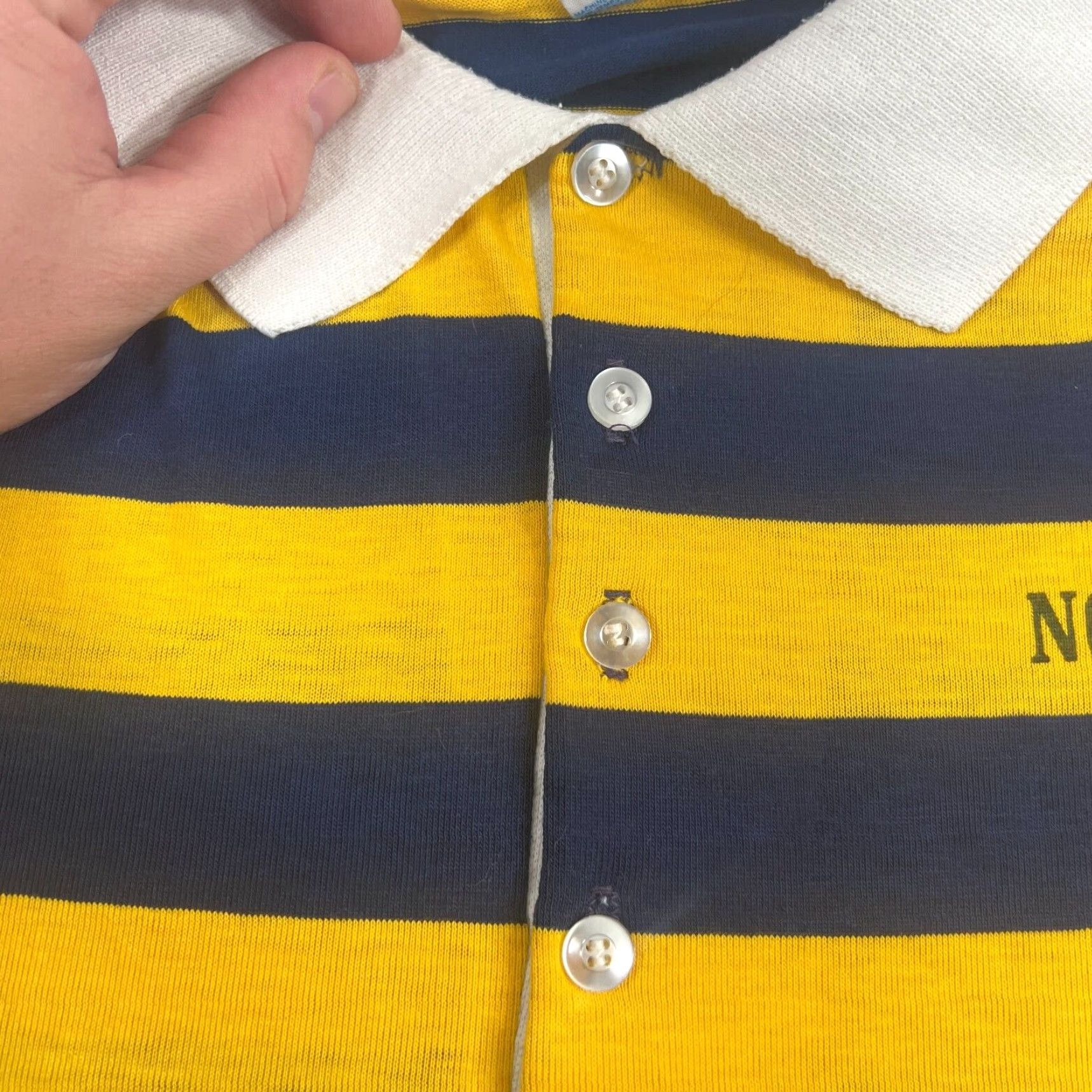 Champion VINTAGE Champion Shirt XL 1970s Notre Dame University Polo Blue Striped Mens Size US XL / EU 56 / 4 - 4 Thumbnail