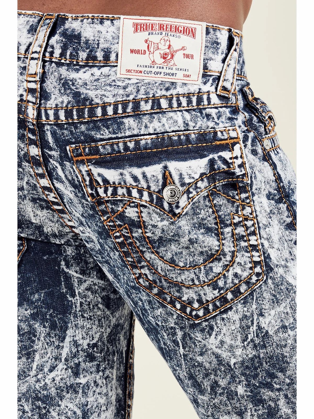 True Religion TRUE RELIGION STRAIGHT FLAP Jean SHORTS MNR859SM6 Acid Wash Size US 29 - 2 Thumbnail