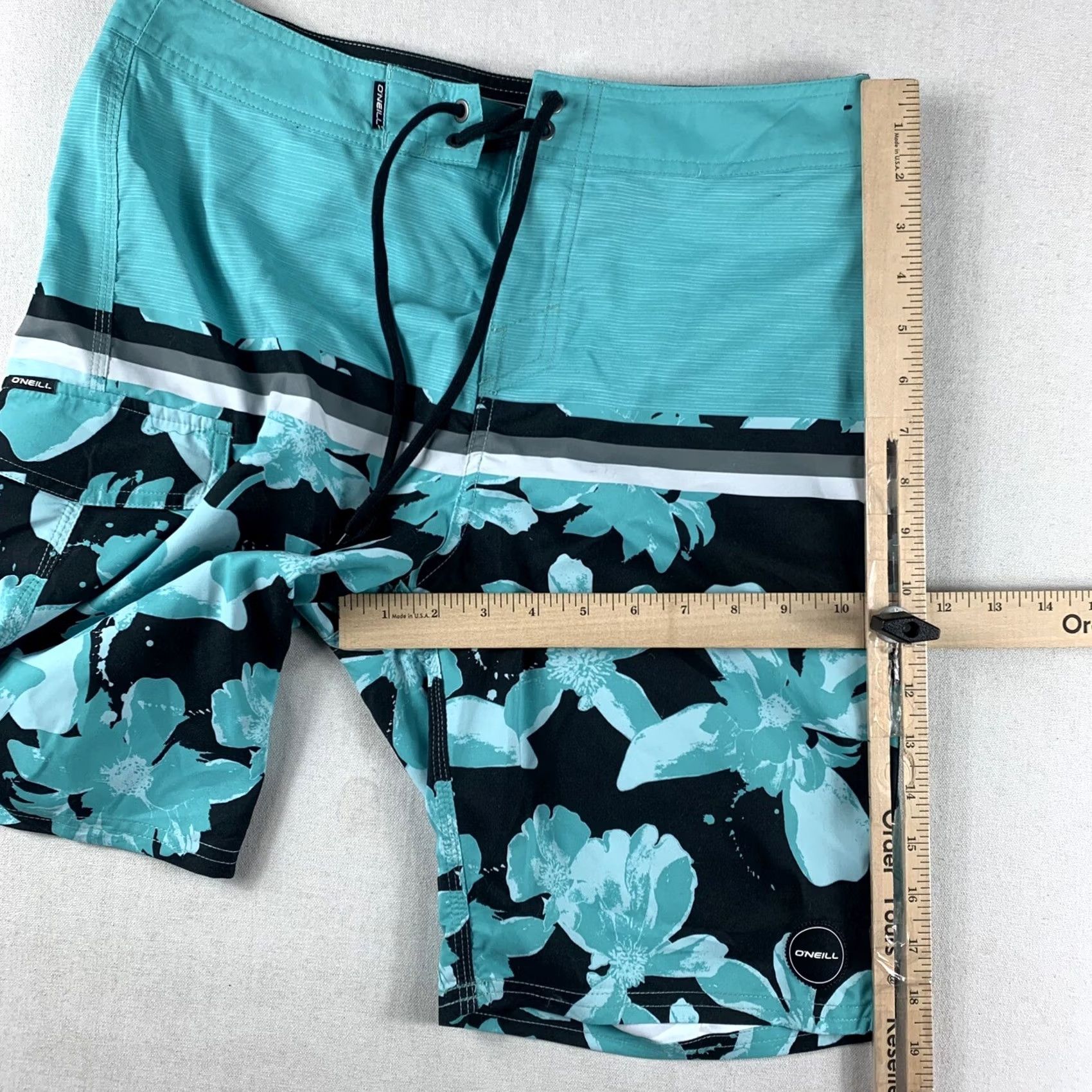 O'Neill O'Neill Mens Swimtrunks Boardshorts 29 Waist Turquoise Black Floral Polyester Size US 29 - 4 Thumbnail