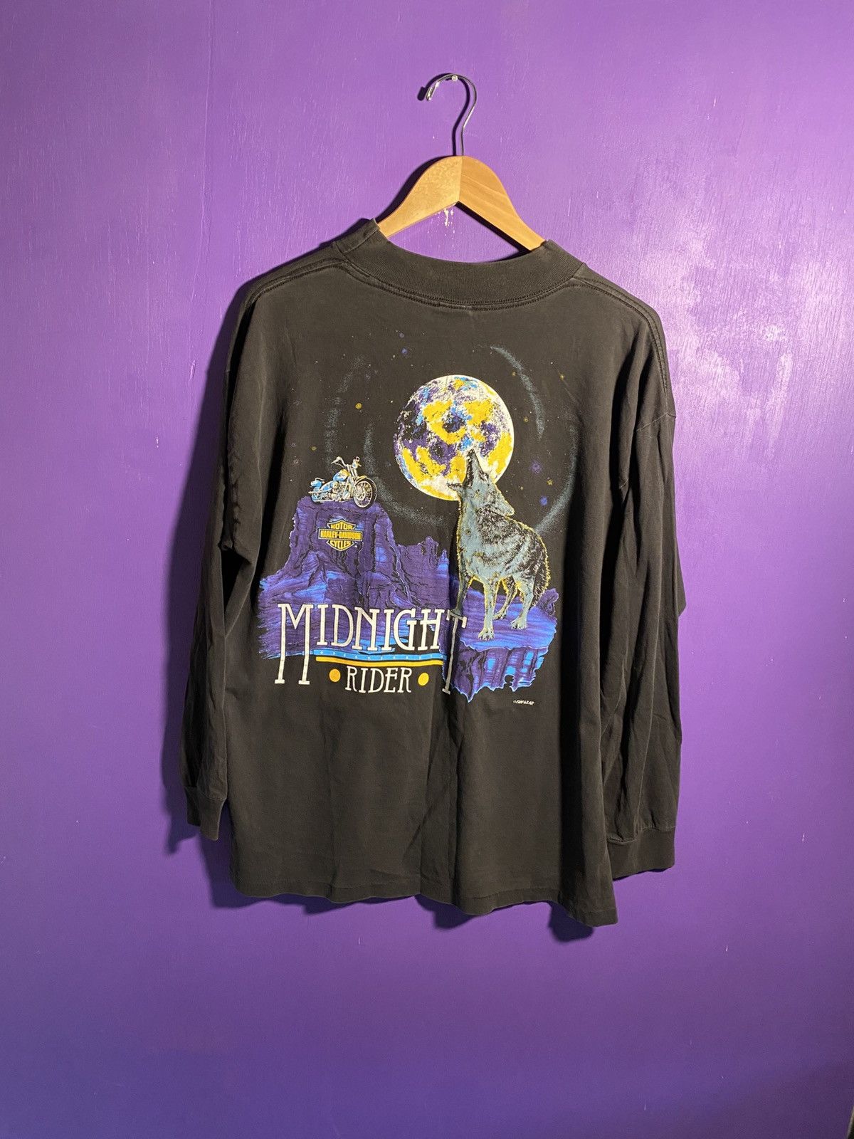 Harley Davidson Vintage 90s Harley Davidson midnight rider long-sleeve Size US XL / EU 56 / 4 - 2 Thumbnail