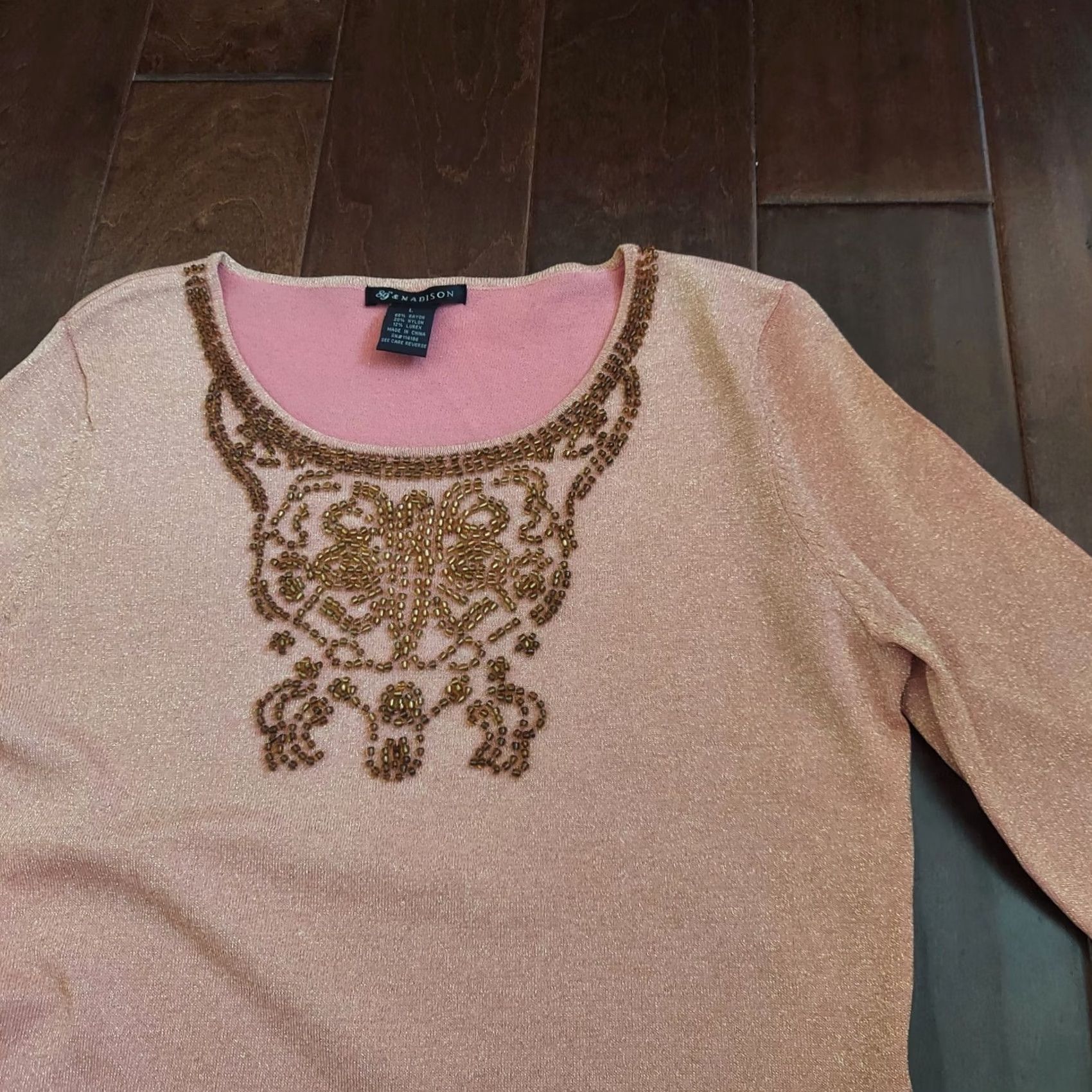 Madison Madison Blouse Shirt Pink Glitter Studded Bead Round Neck Long Sleeve Women's L Size L / US 10 / IT 46 - 6 Thumbnail