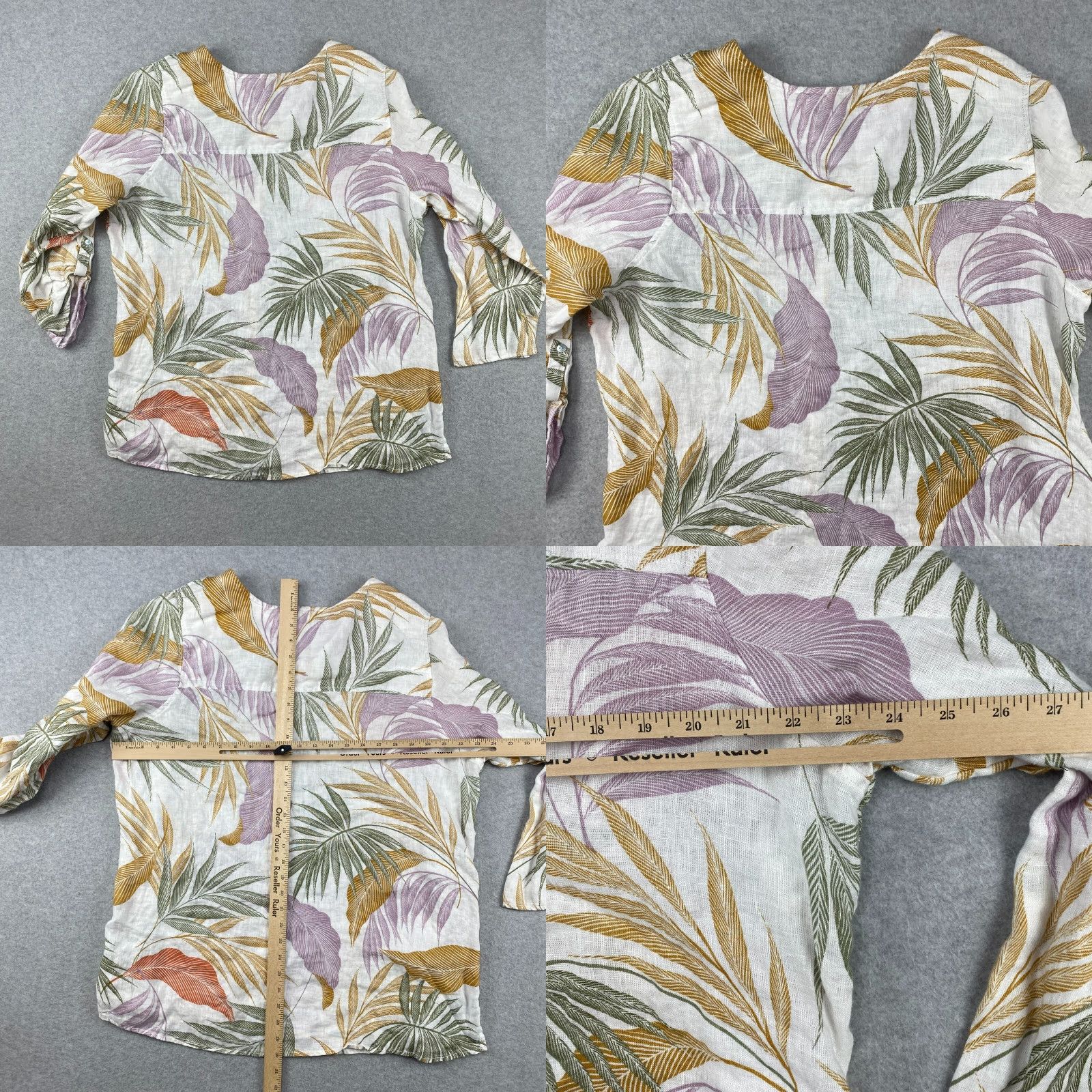 Vintage Mother of Pearl Button-Up Womens 2XL Floral Linen Roll Tab Long Sleeve Shirt Size XXL / US 16-18 / IT 52-54 - 8 Thumbnail