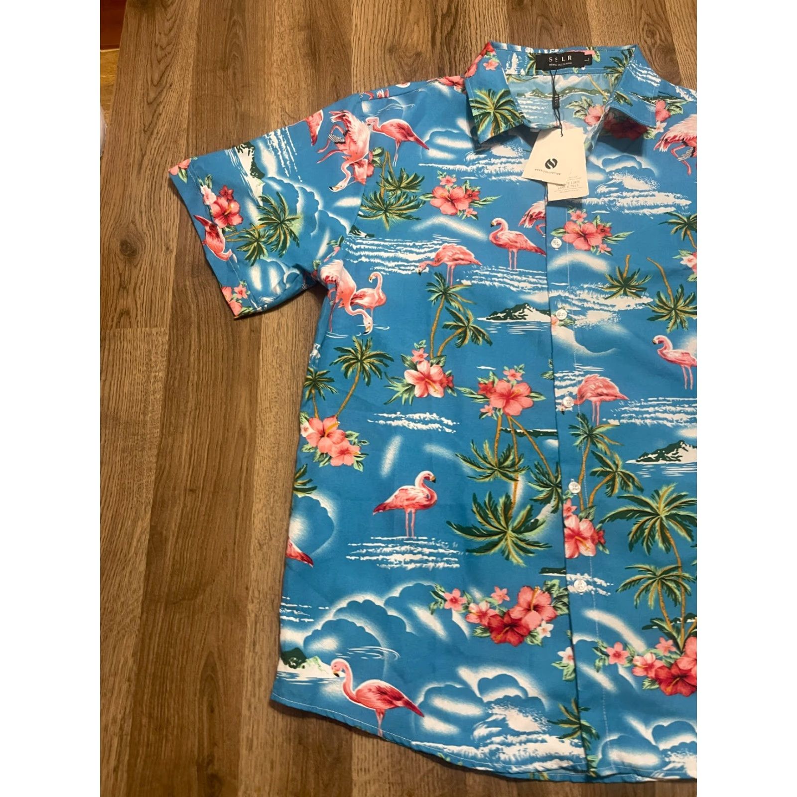 Vintage SSLR Shirt Men's Large Blue White Pink Green Palm Tree Flamingo Button Up Size US L / EU 52-54 / 3 - 3 Thumbnail