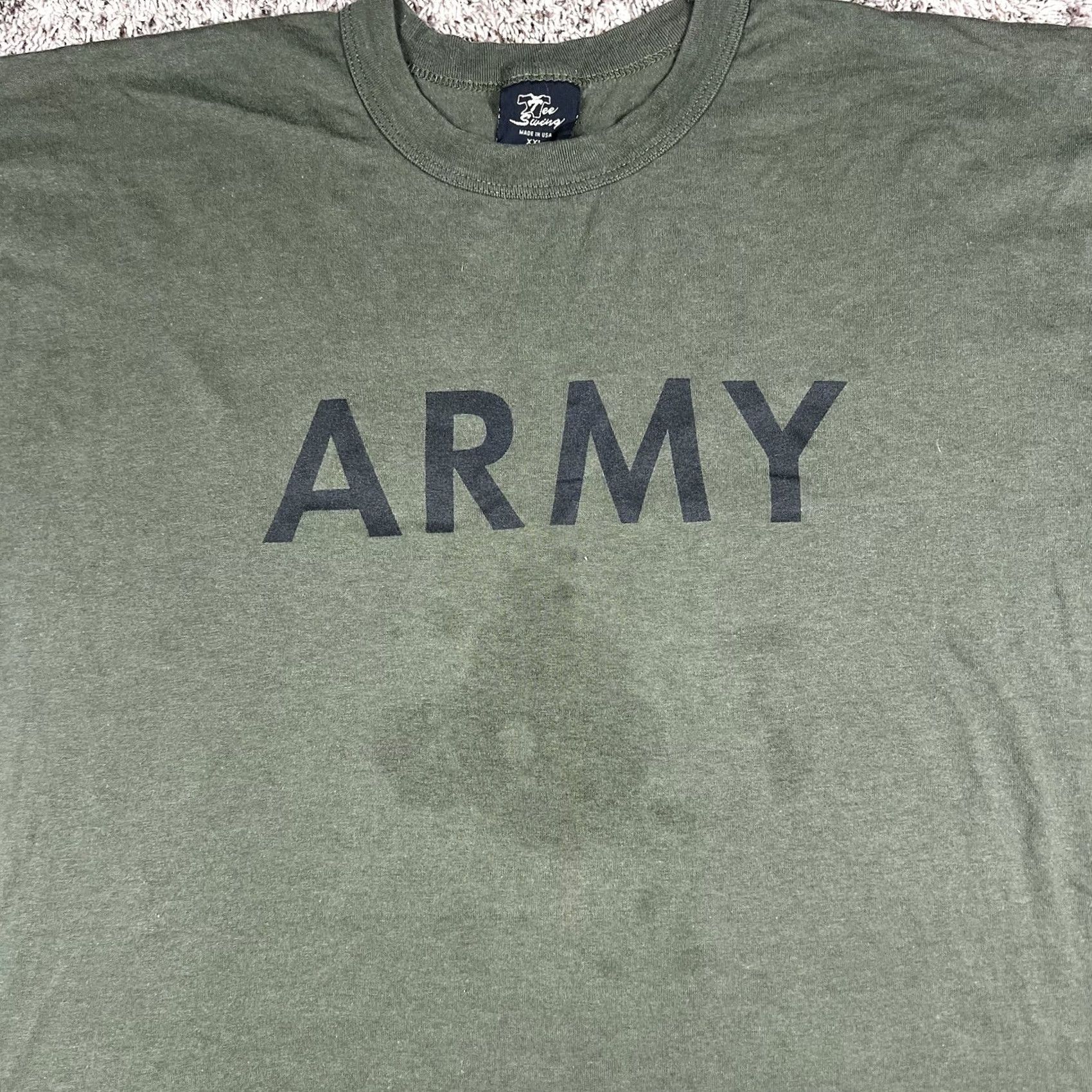 Vintage VINTAGE Tee Swing Army Spellout Graphic T-Shirt 2XL Green Army 90s 80s Military Single Stitch Shirt Mens Size US XXL / EU 58 / 5 - 6 Thumbnail